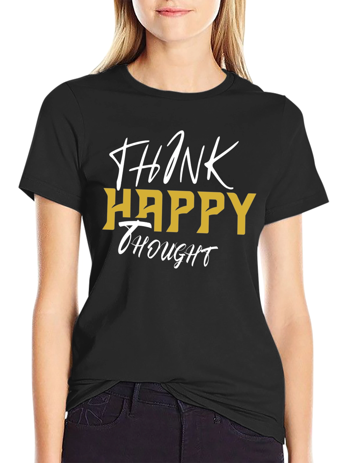 Think Happy Thought Black Graphic Tee