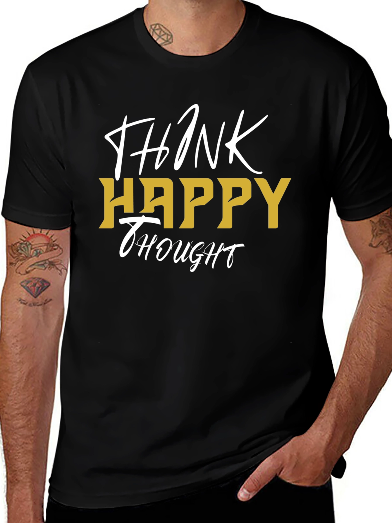 Think Happy Thought Black Graphic Tee