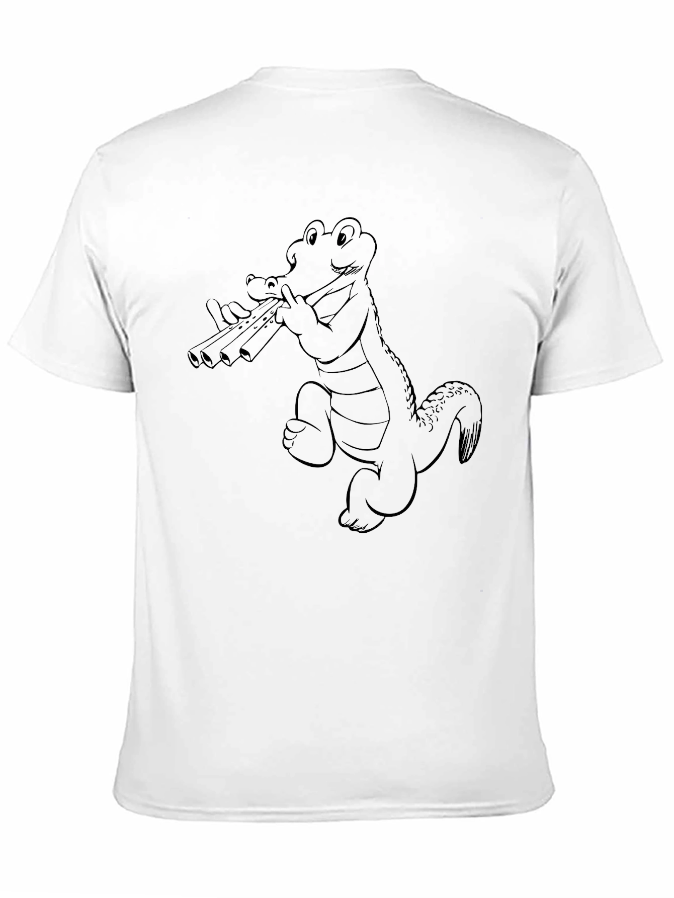 Black T-Shirt with Alligator Playing Flute Design
