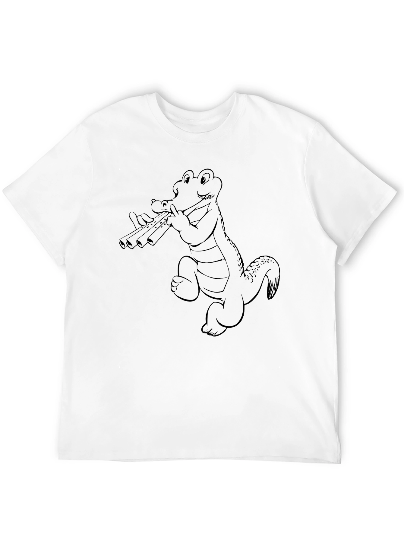 Black T-Shirt with Alligator Playing Flute Design