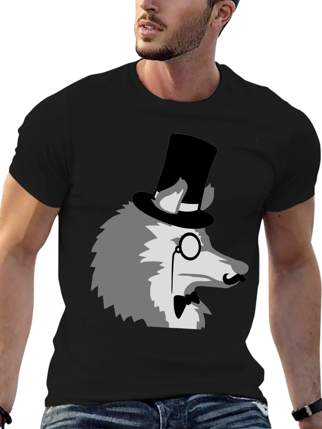 Gentleman Wolf Graphic Tee - Unique Animal Print Shirt