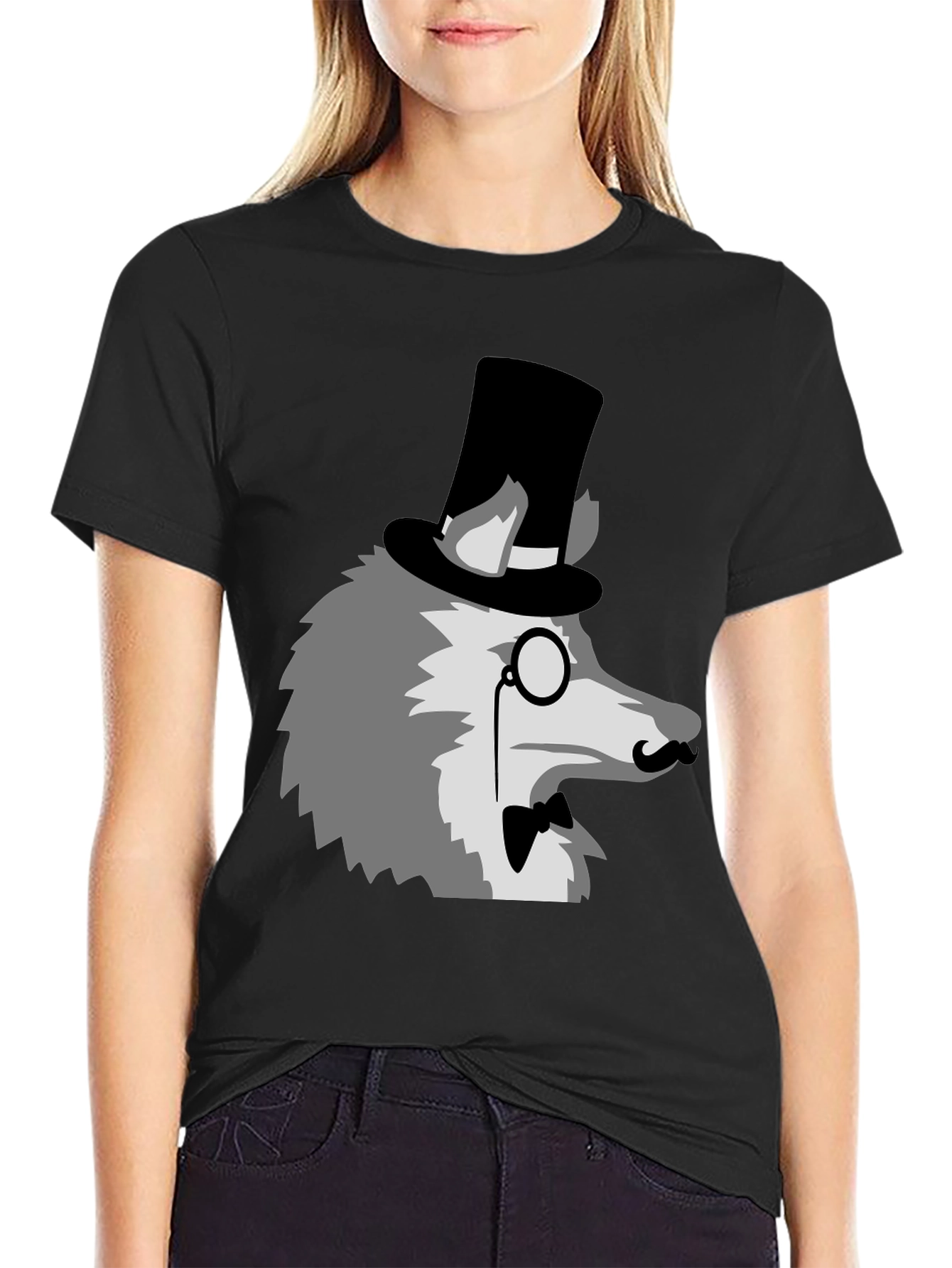 Gentleman Wolf Graphic Tee - Unique Animal Print Shirt