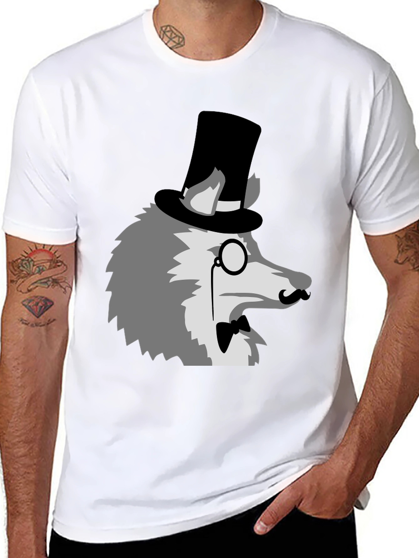 Gentleman Wolf Graphic Tee - Unique Animal Print Shirt