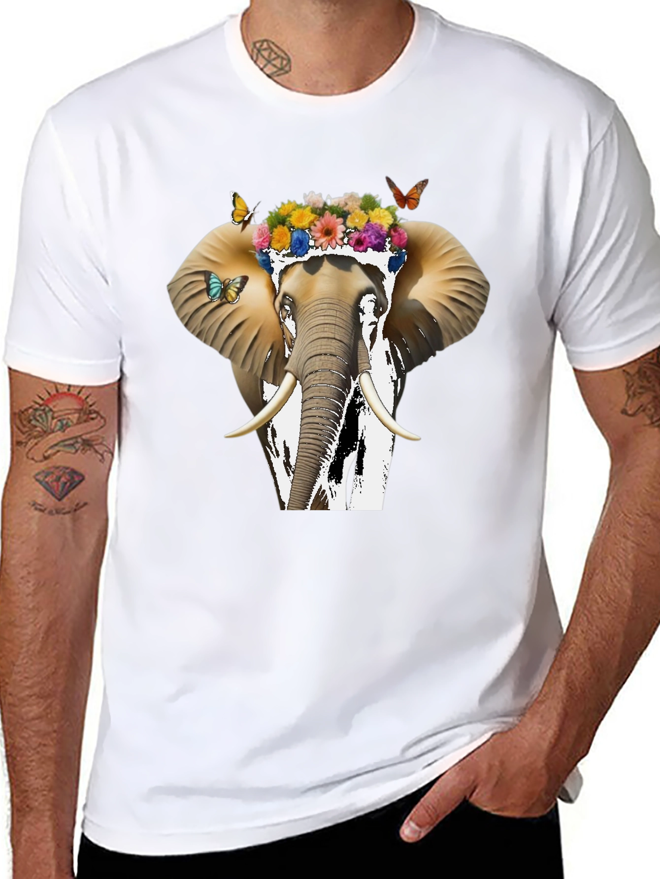 Floral Elephant Graphic Tee - Unique Animal Design