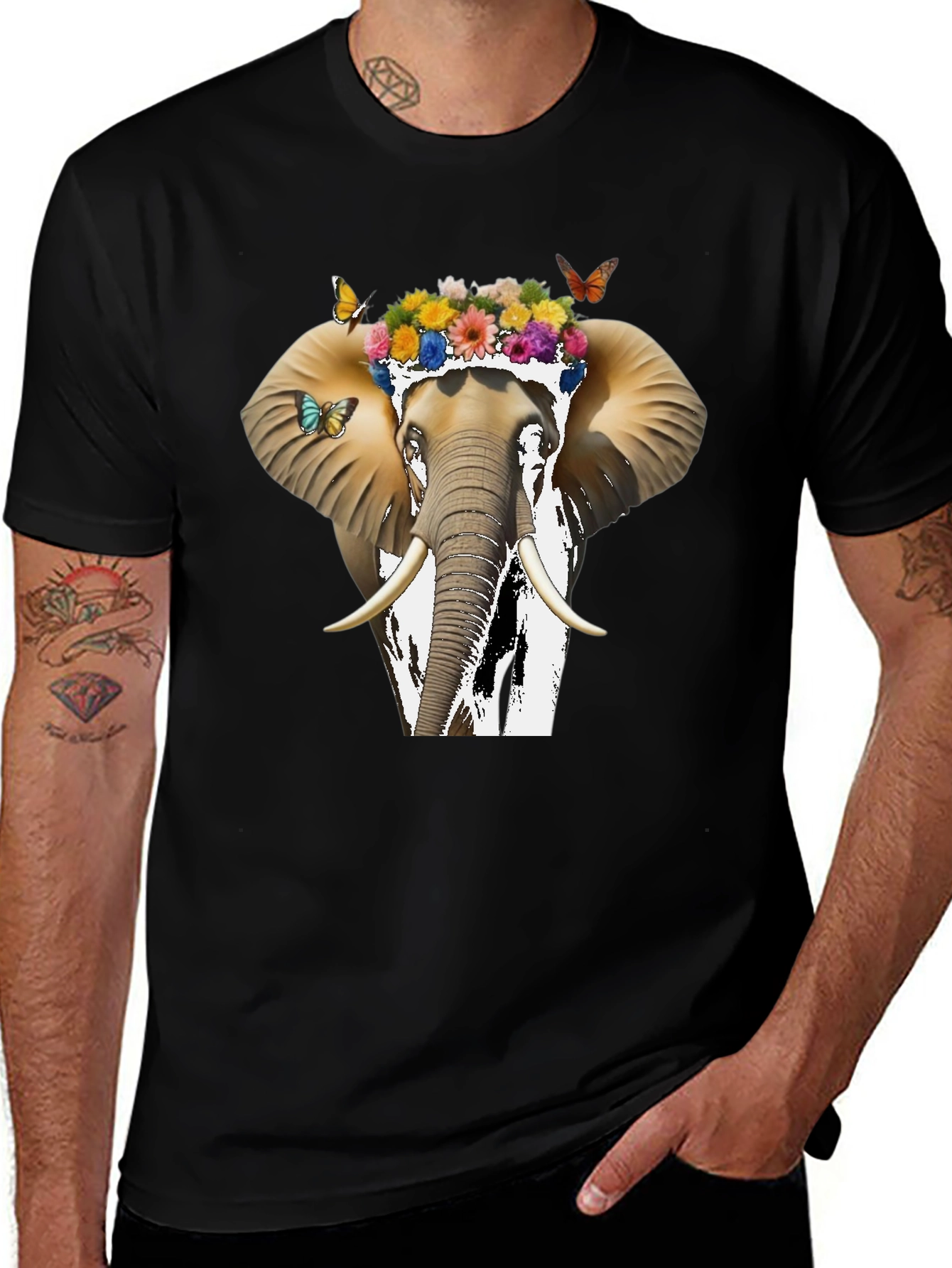 Floral Elephant Graphic Tee - Unique Animal Design