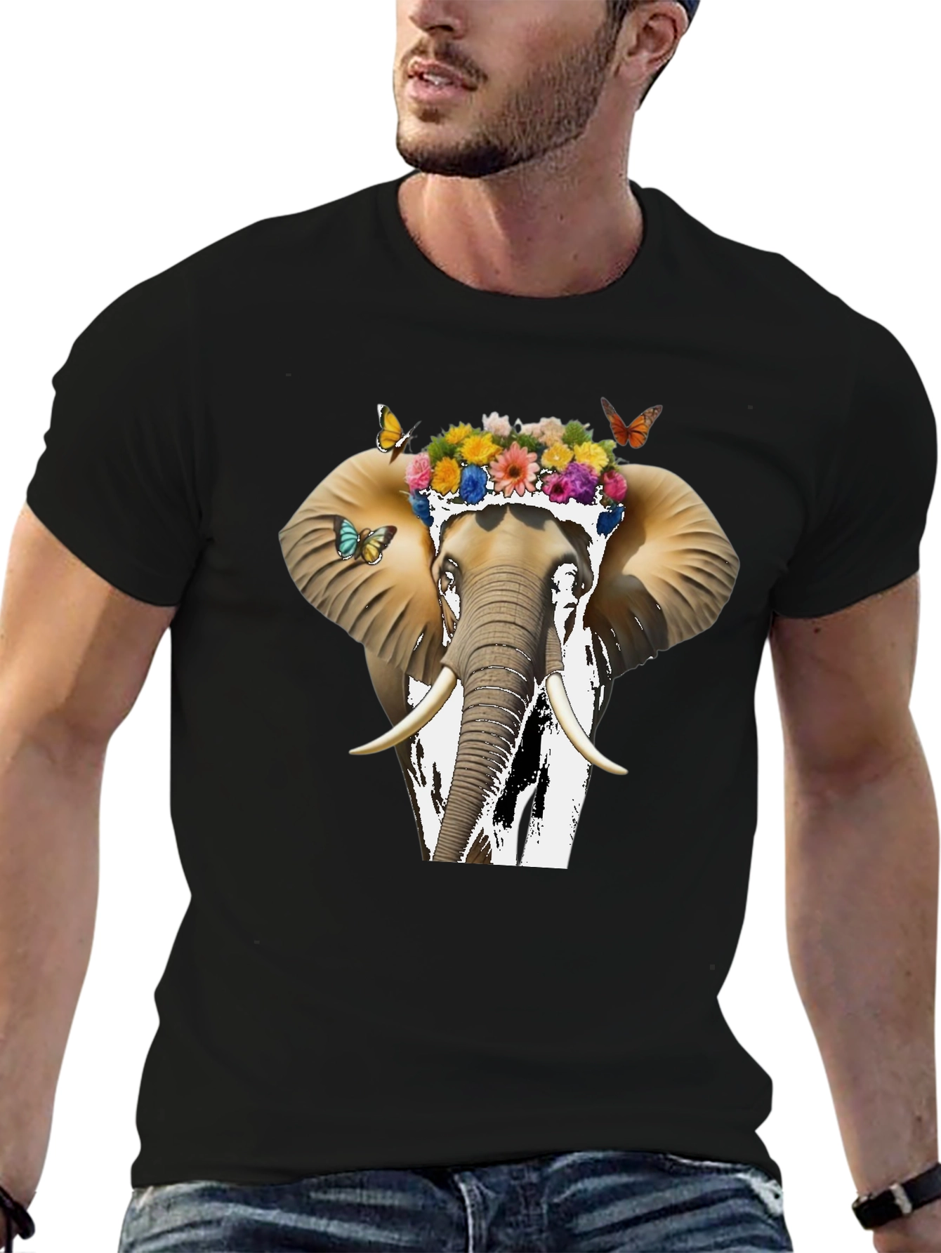 Floral Elephant Graphic Tee - Unique Animal Design