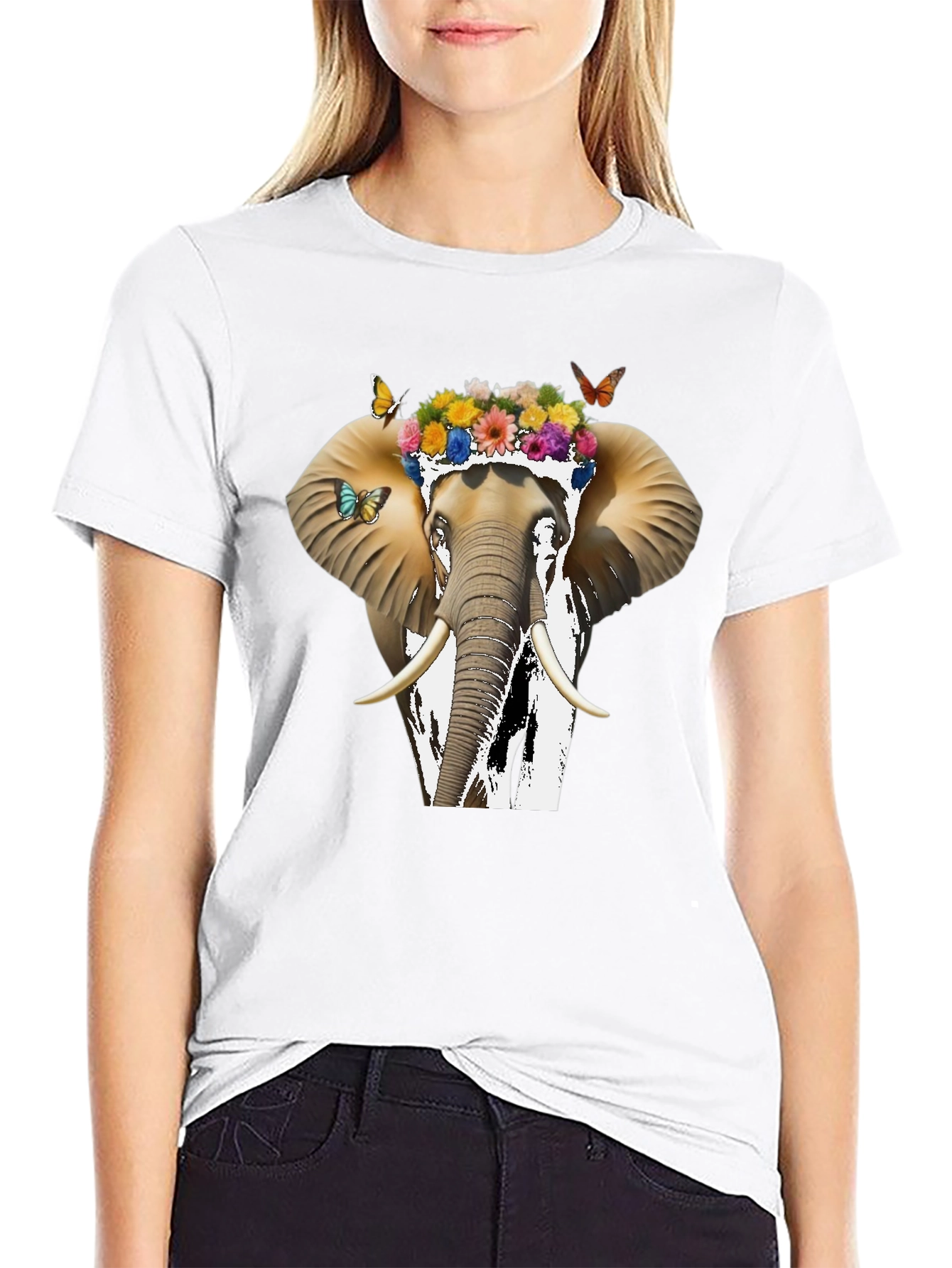 Floral Elephant Graphic Tee - Unique Animal Design