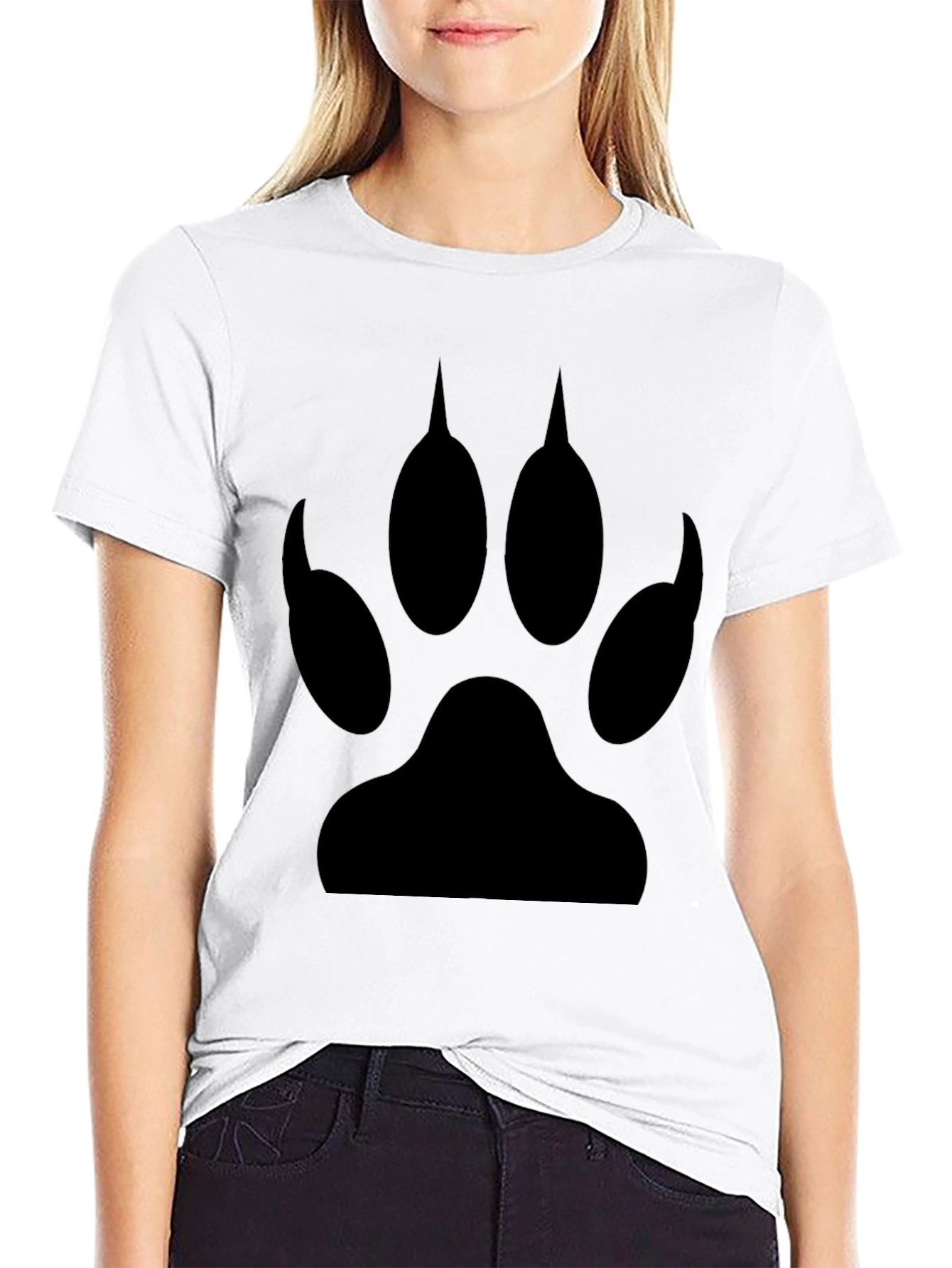 Black Wolf Paw Print Crew Neck T-Shirt