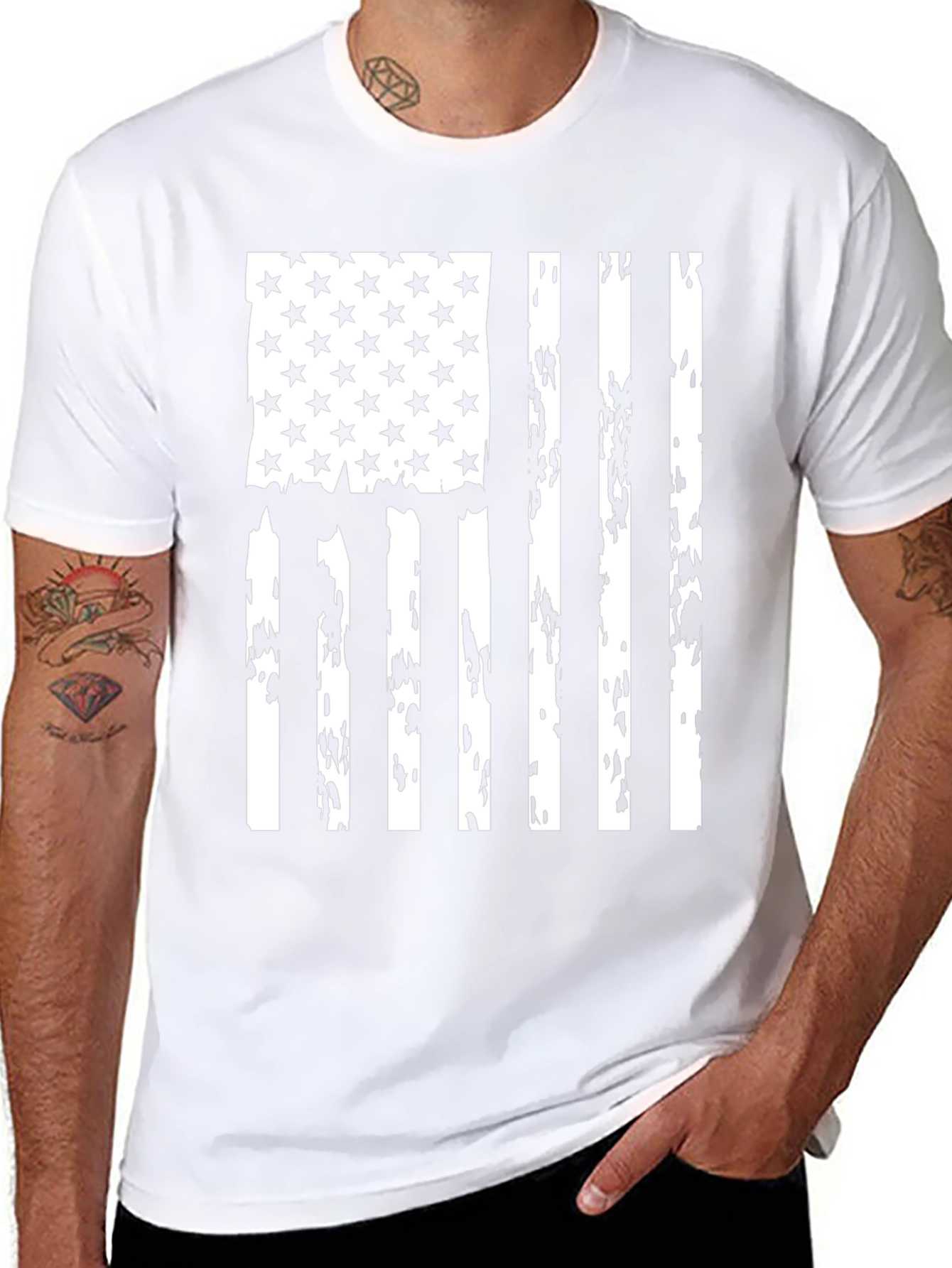 Distressed American Flag Graphic Tee - Patriotic Black Shirt