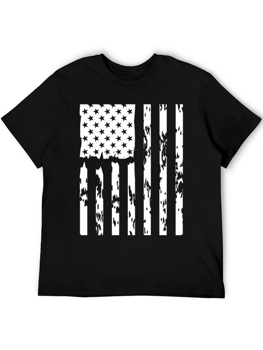 Distressed American Flag Graphic Tee - Patriotic Black Shirt