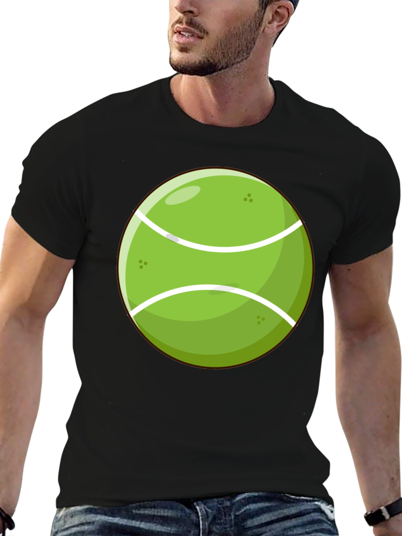 Tennis Ball Graphic Tee - Black Cotton Shirt