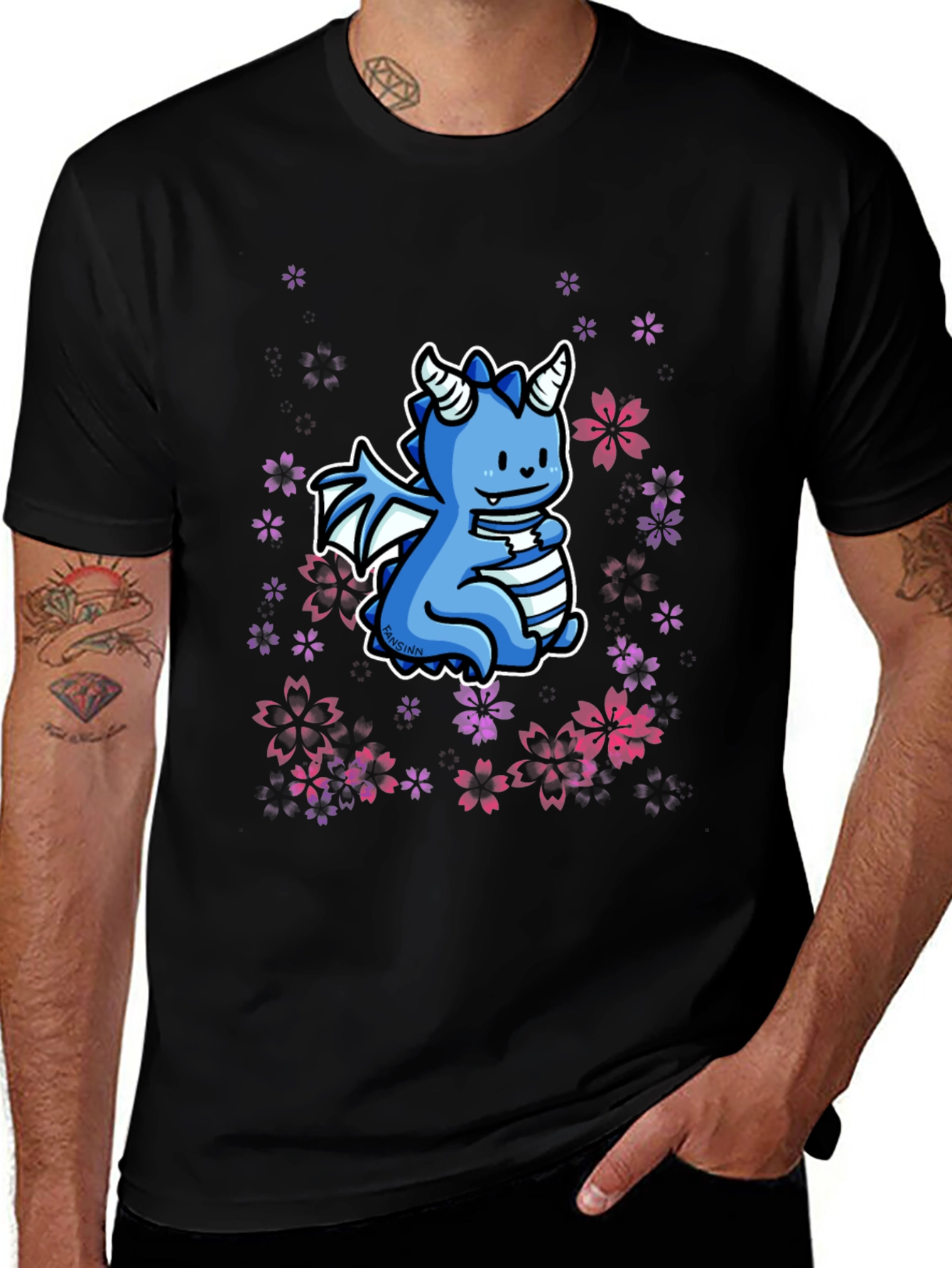 Cute Dragon Graphic Black T-Shirt