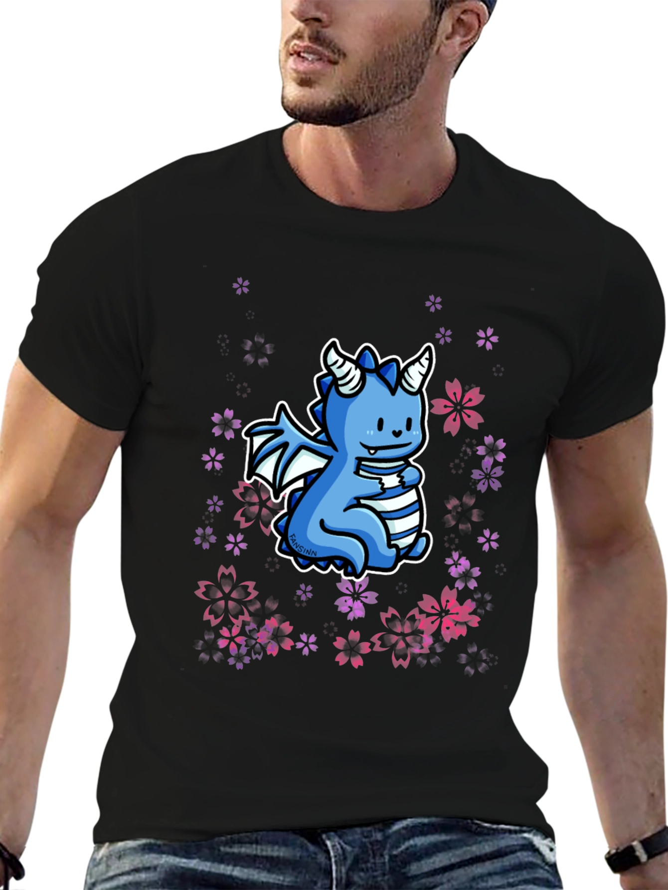 Cute Dragon Graphic Black T-Shirt