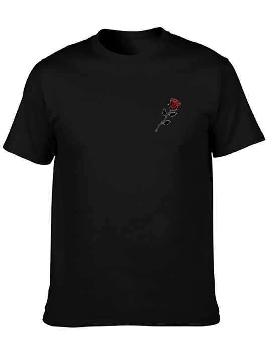 Rose Embroidered Black T-Shirt