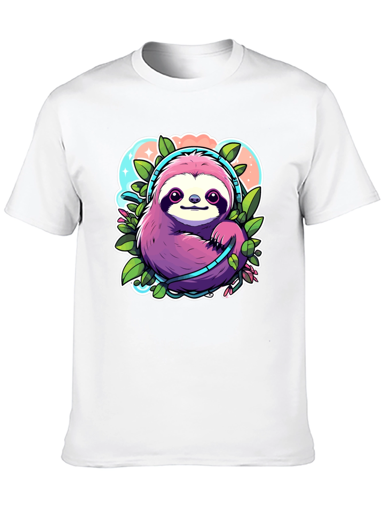 Sloth Headphones Graphic Tee - Cute Cartoon Animal Shirt