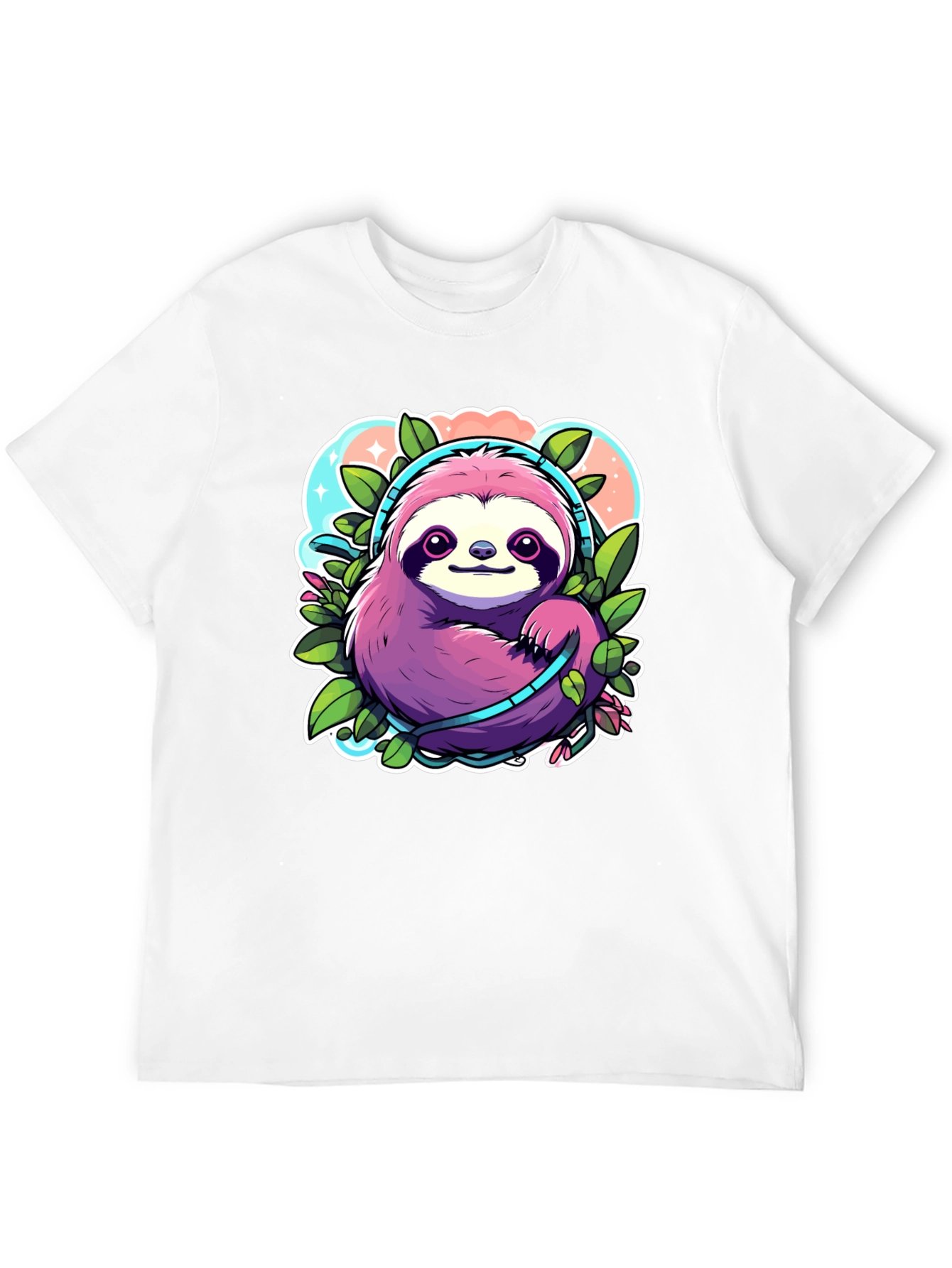 Sloth Headphones Graphic Tee - Cute Cartoon Animal Shirt