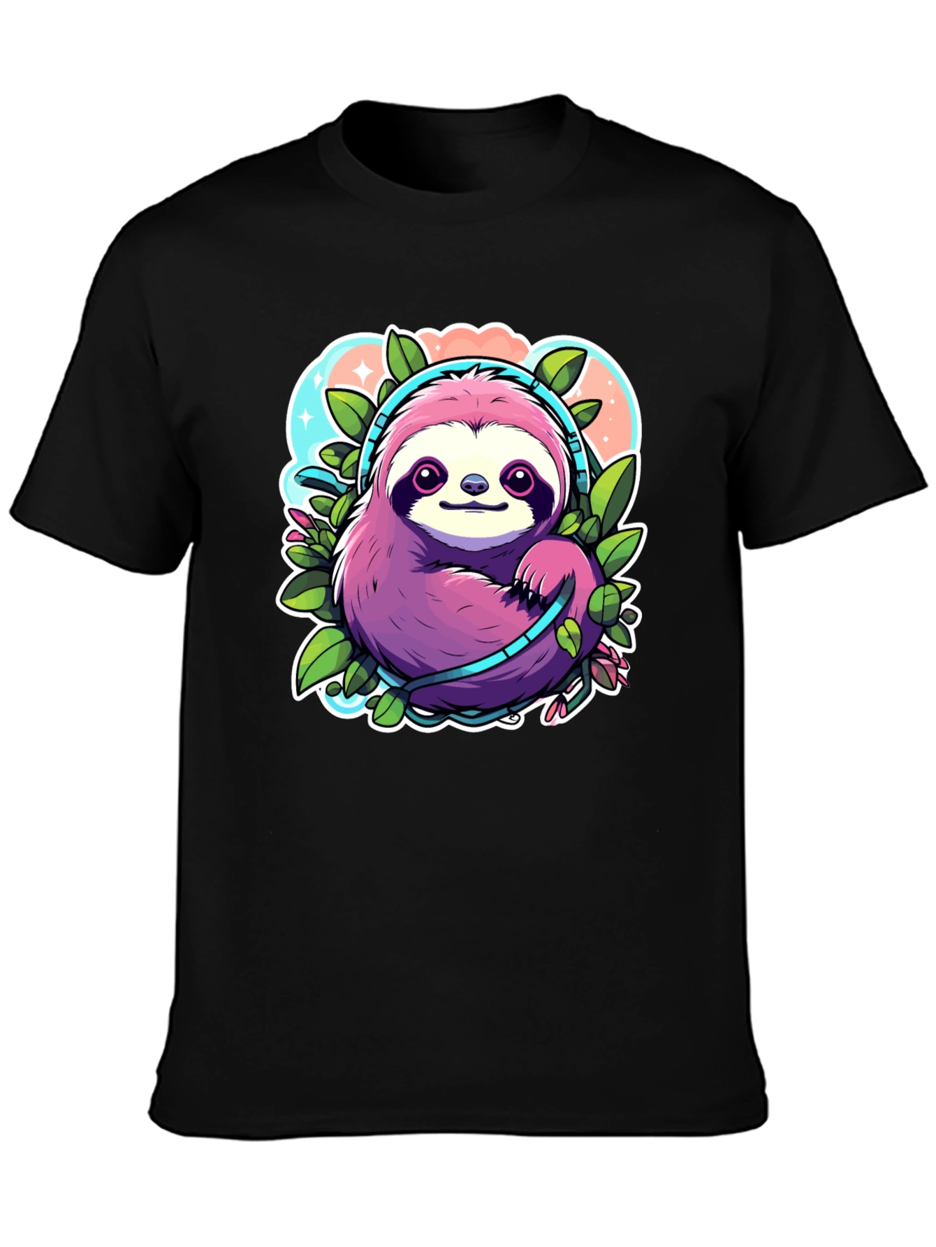 Sloth Headphones Graphic Tee - Cute Cartoon Animal Shirt