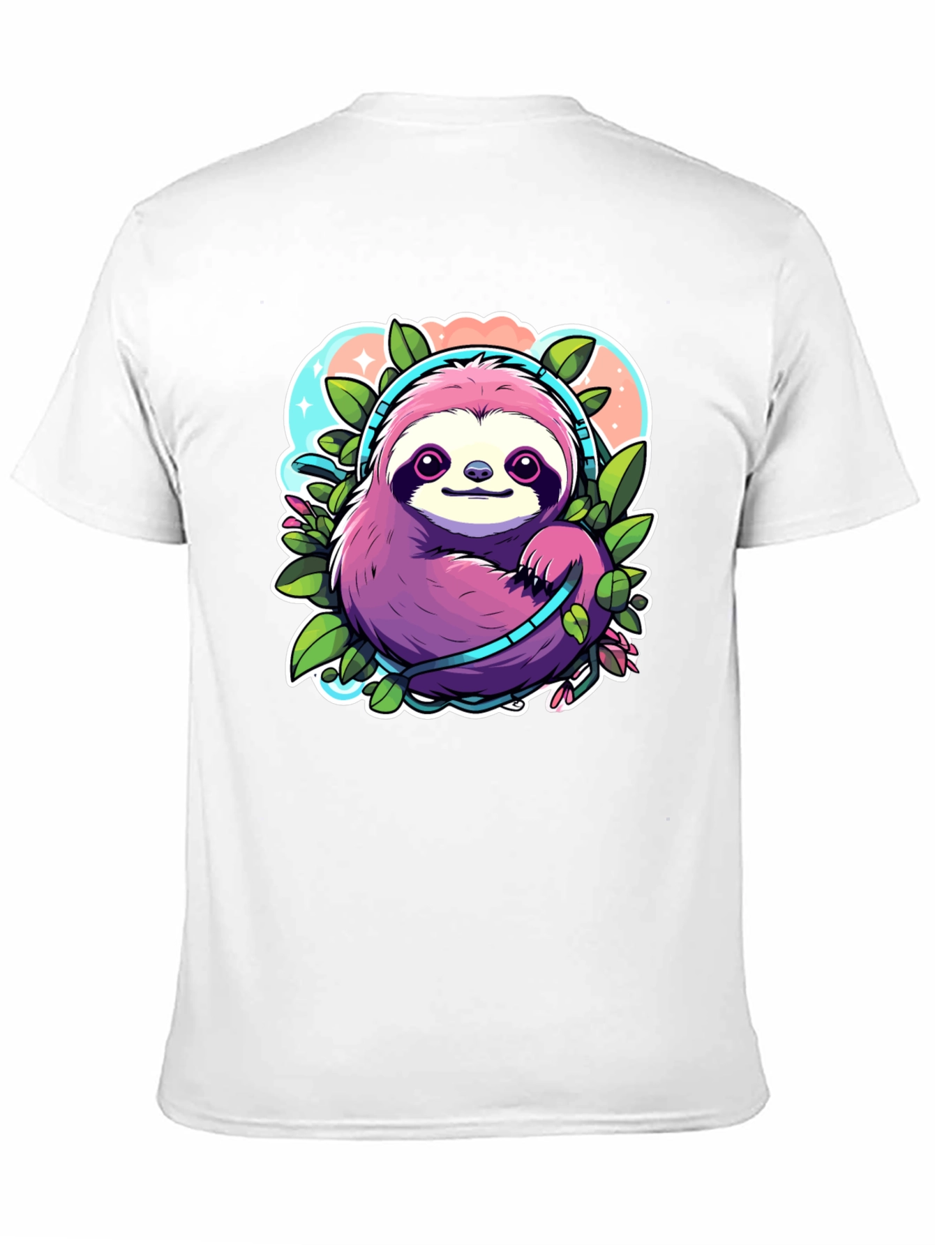 Sloth Headphones Graphic Tee - Cute Cartoon Animal Shirt