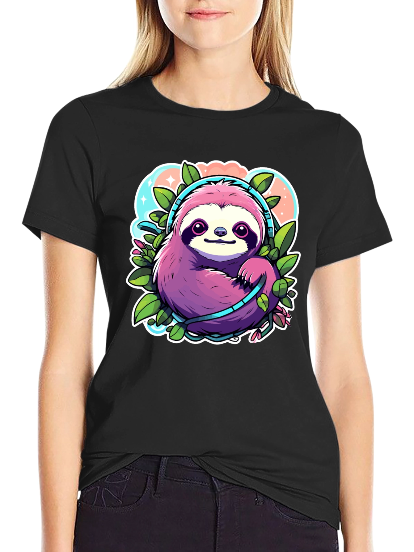 Sloth Headphones Graphic Tee - Cute Cartoon Animal Shirt
