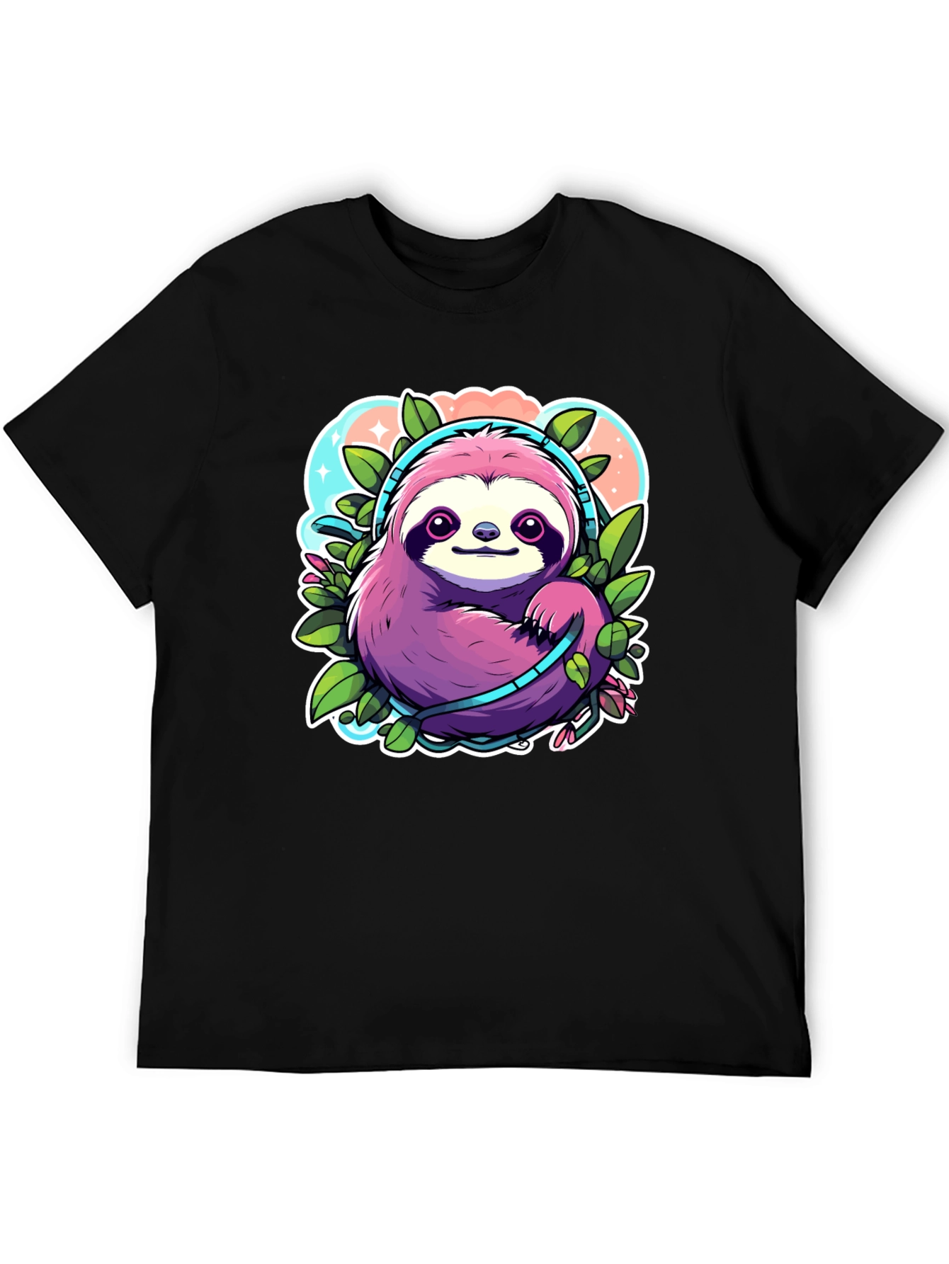 Sloth Headphones Graphic Tee - Cute Cartoon Animal Shirt