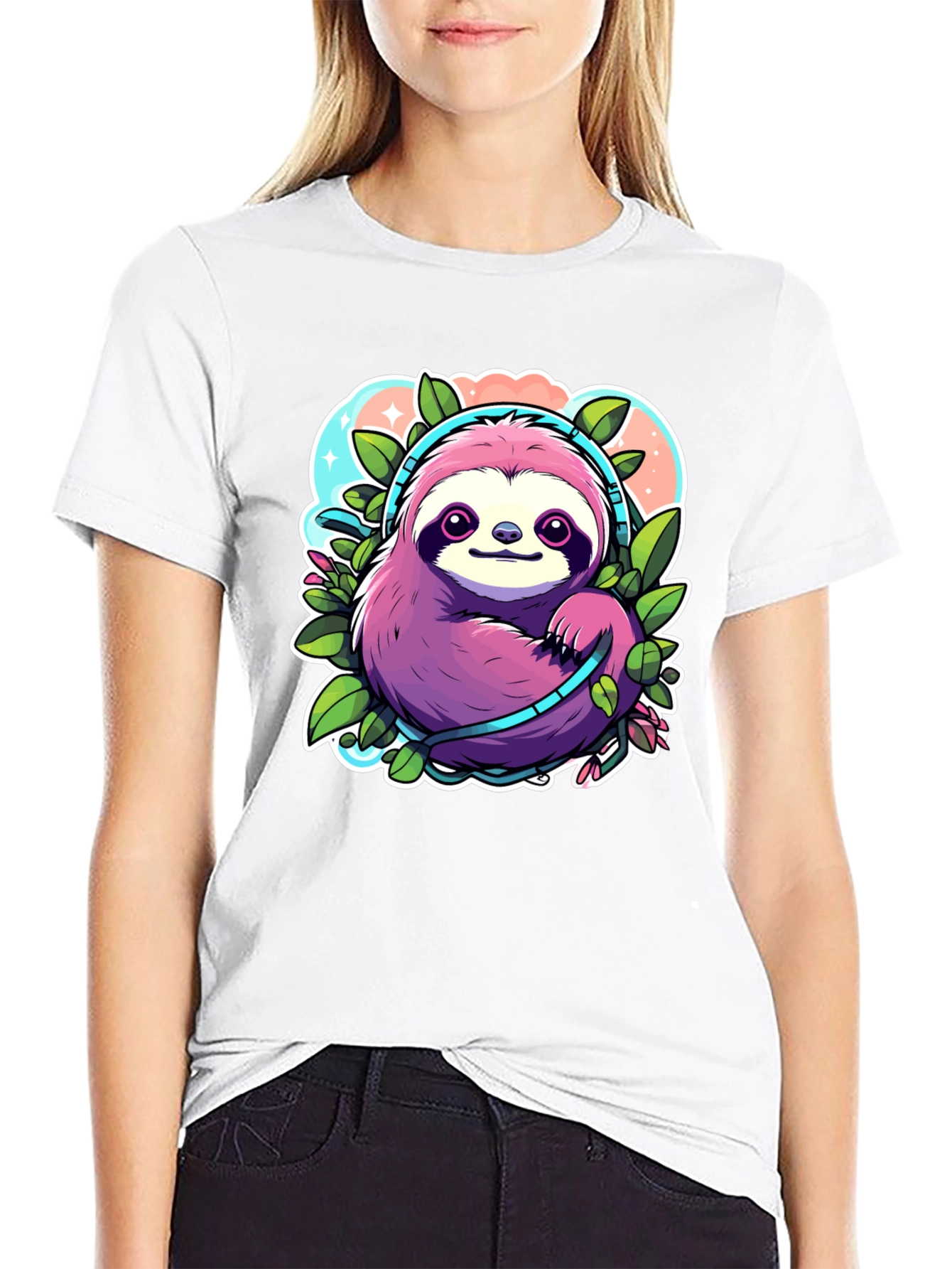 Sloth Headphones Graphic Tee - Cute Cartoon Animal Shirt