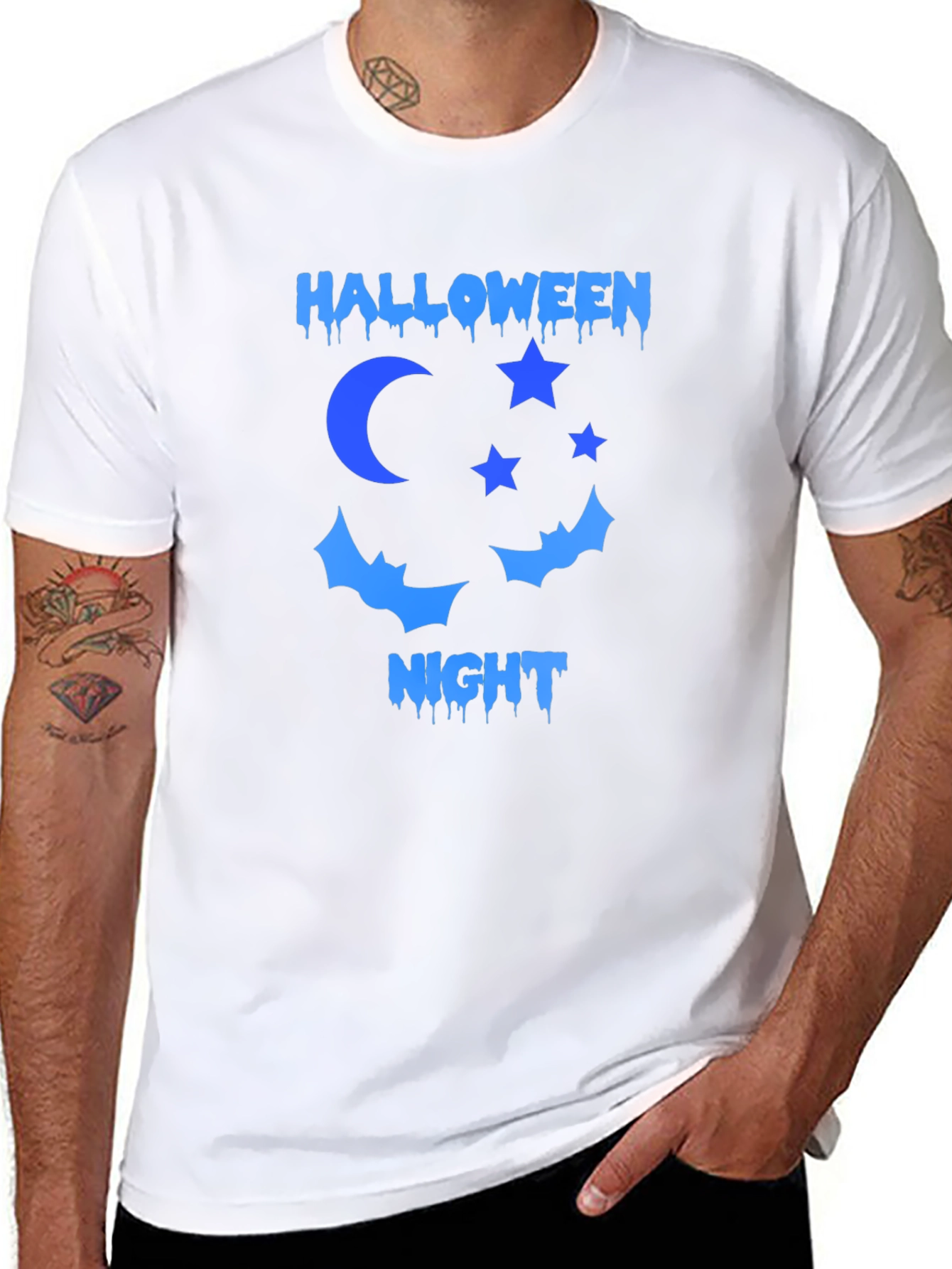 Halloween Night T-Shirt: Moon Stars Bats