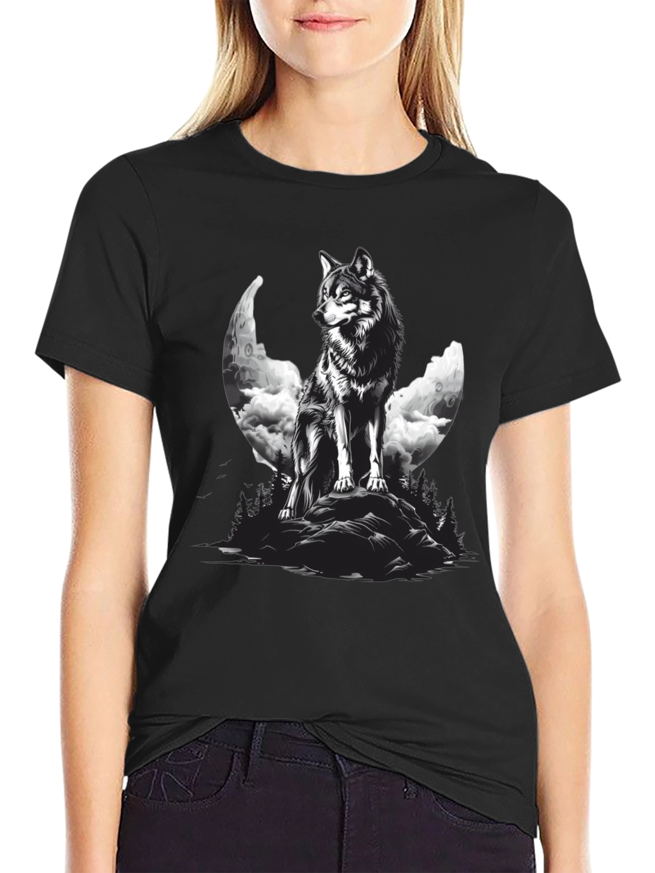 Wolf Moon Graphic Black T-Shirt