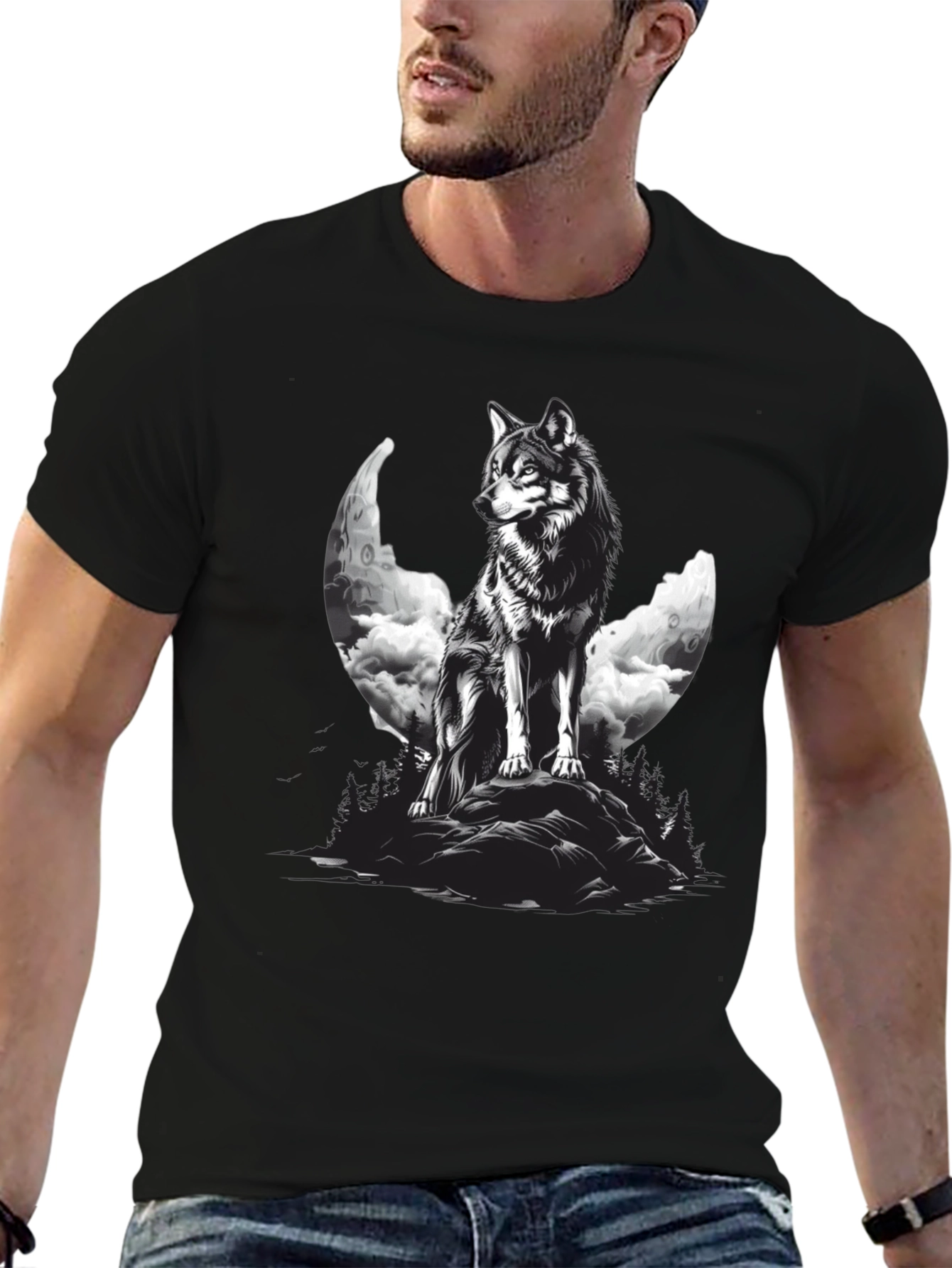 Wolf Moon Graphic Black T-Shirt