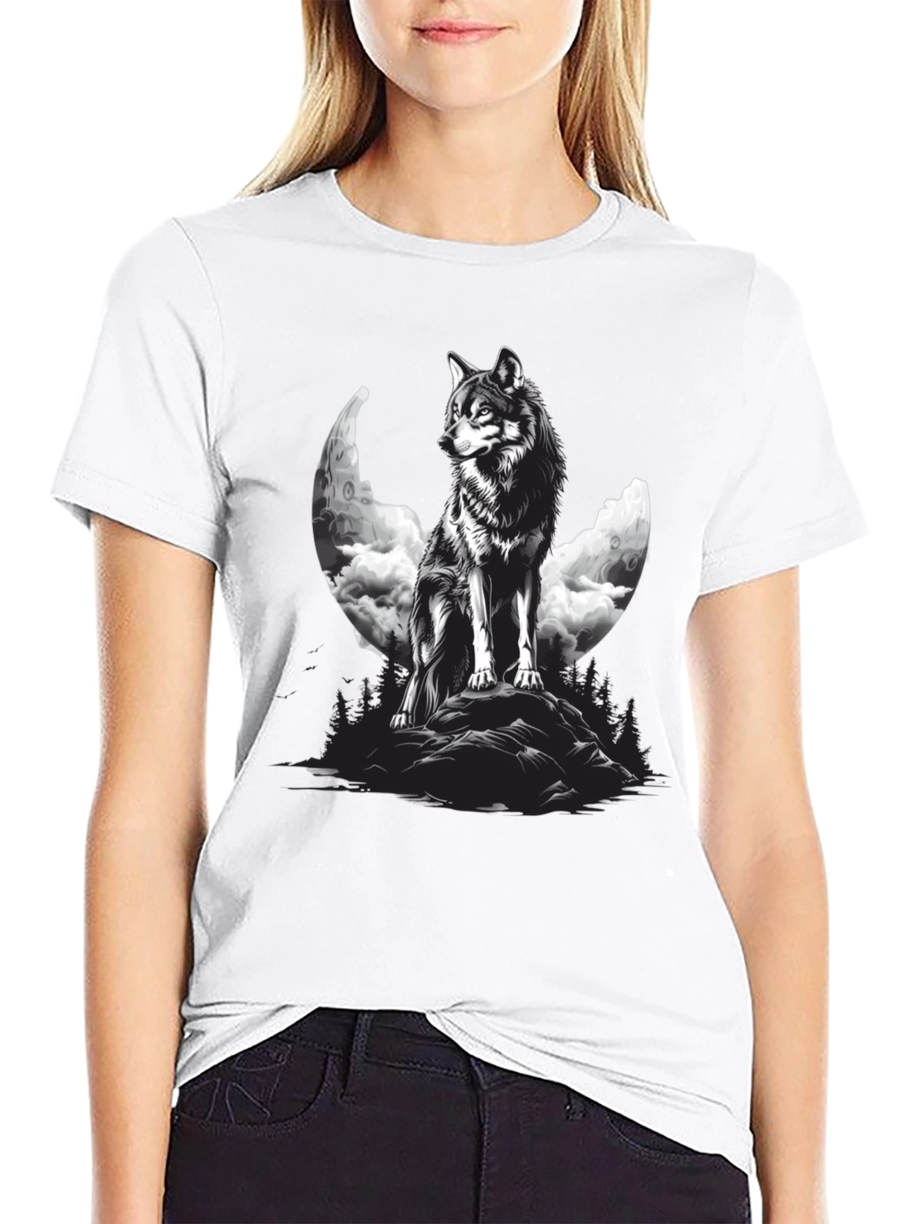 Wolf Moon Graphic Black T-Shirt