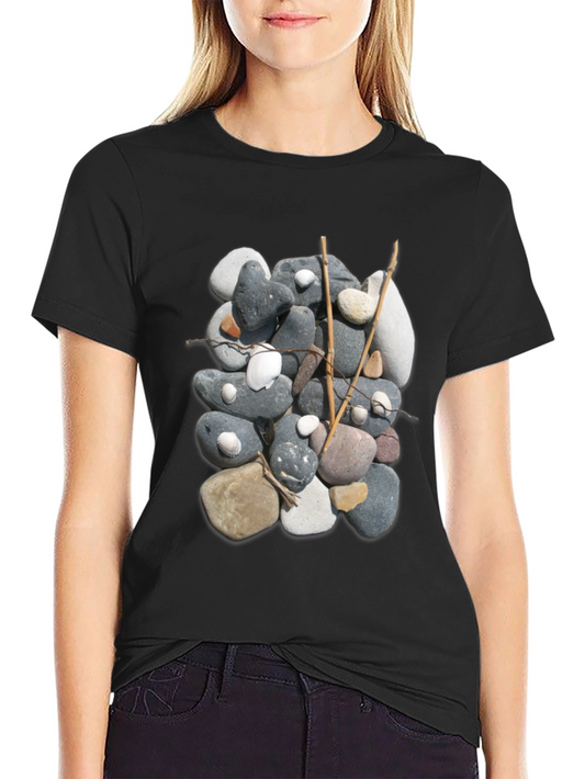 Stone and Stick Design Black T-Shirt
