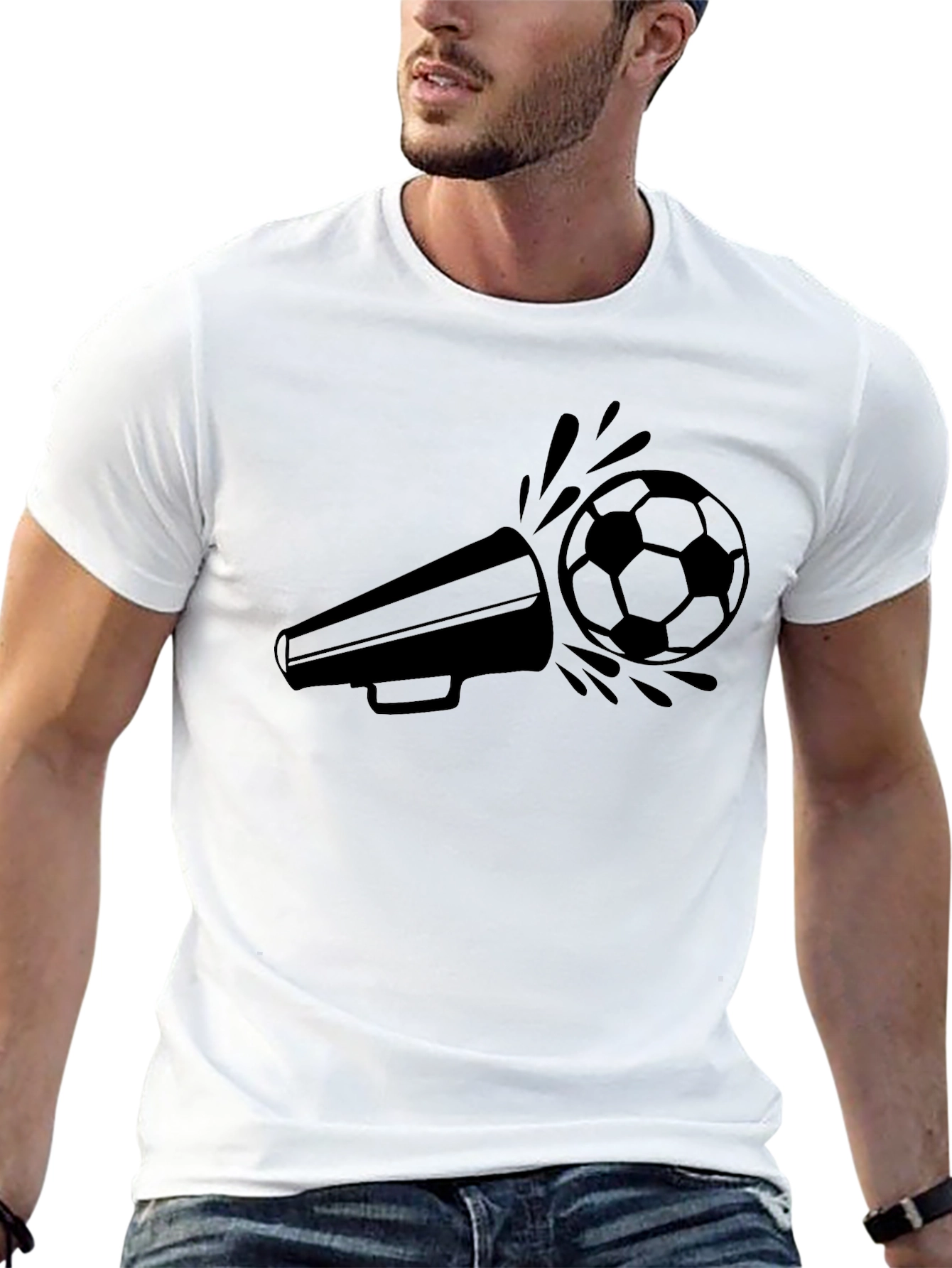 Soccer Megaphone Graphic Tee - Black Cotton T-Shirt