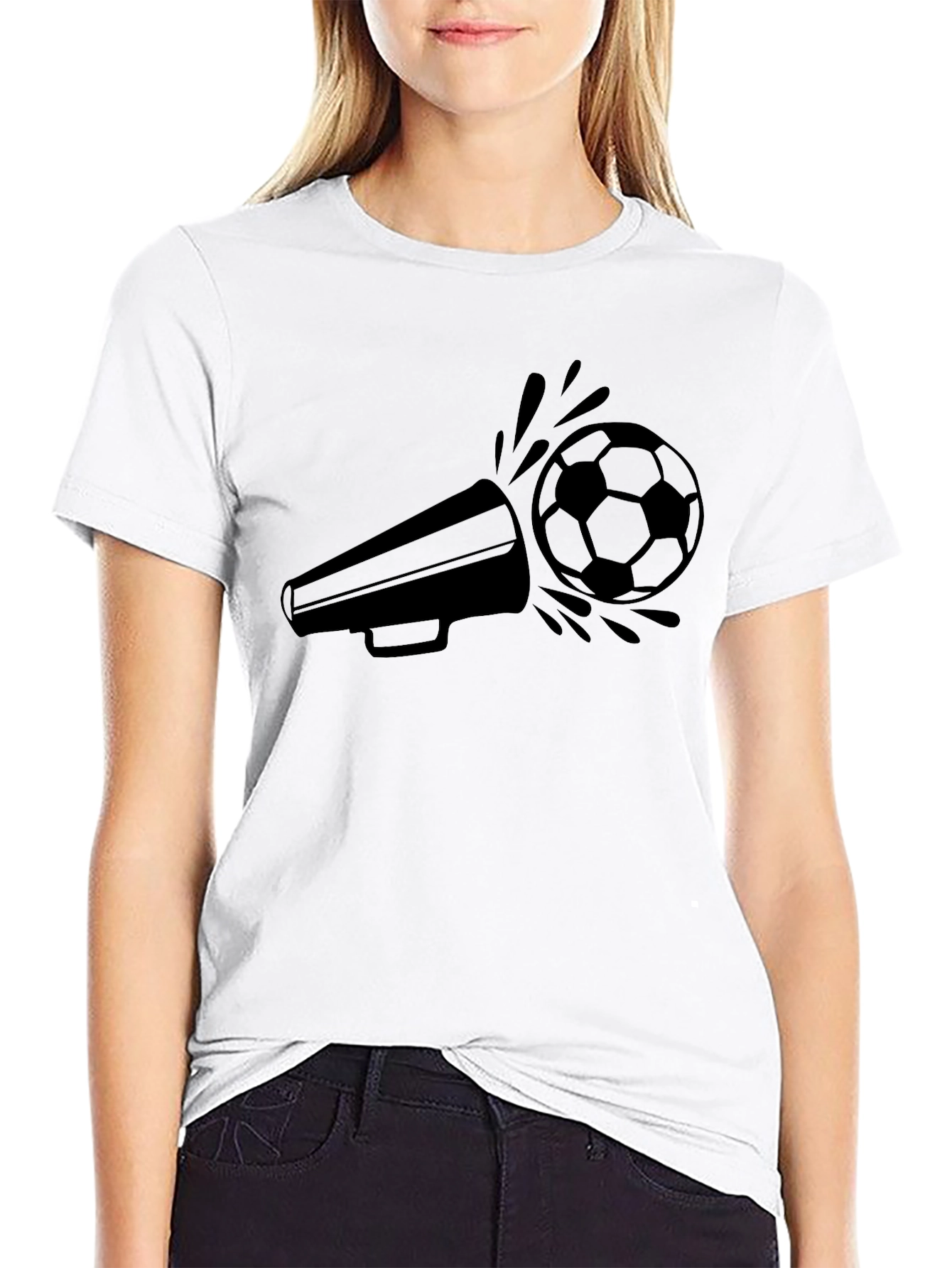 Soccer Megaphone Graphic Tee - Black Cotton T-Shirt