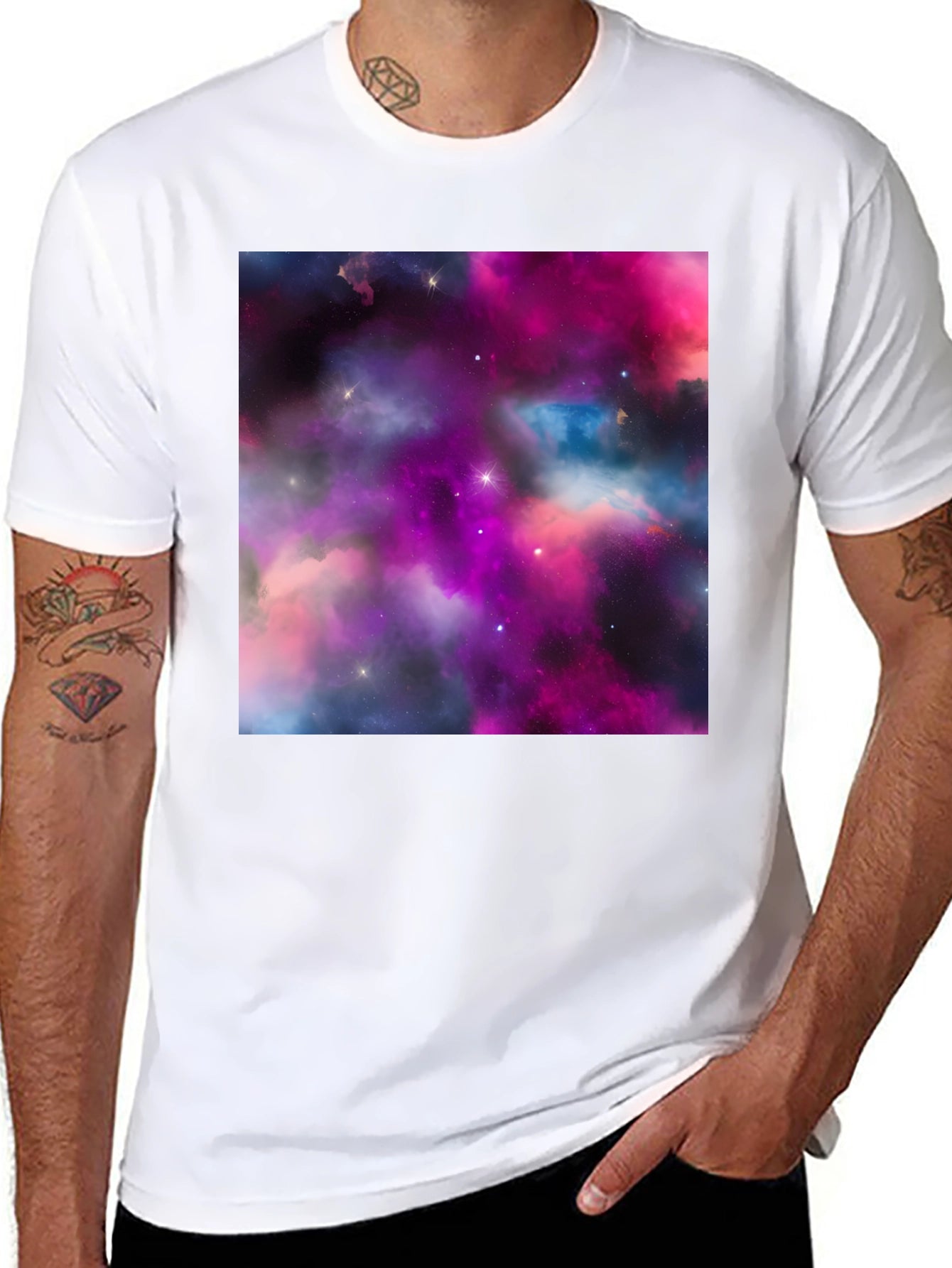 Galaxy Print Black T-Shirt - Stylish Outer Space Design