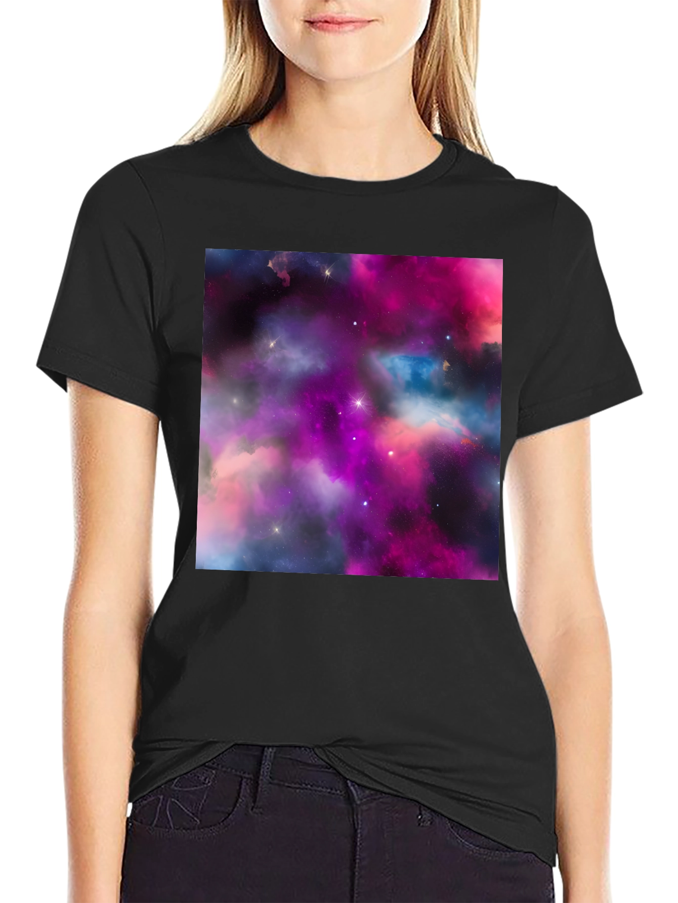 Galaxy Print Black T-Shirt - Stylish Outer Space Design