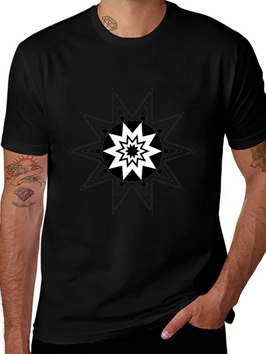 Geometric Starburst Graphic Tee - Black