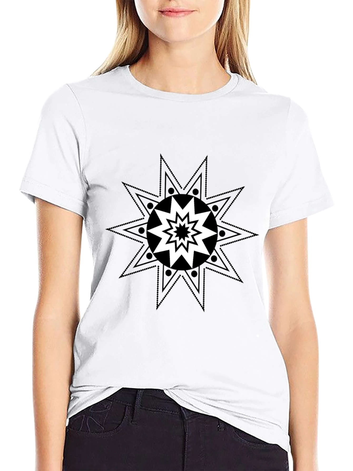 Geometric Starburst Graphic Tee - Black