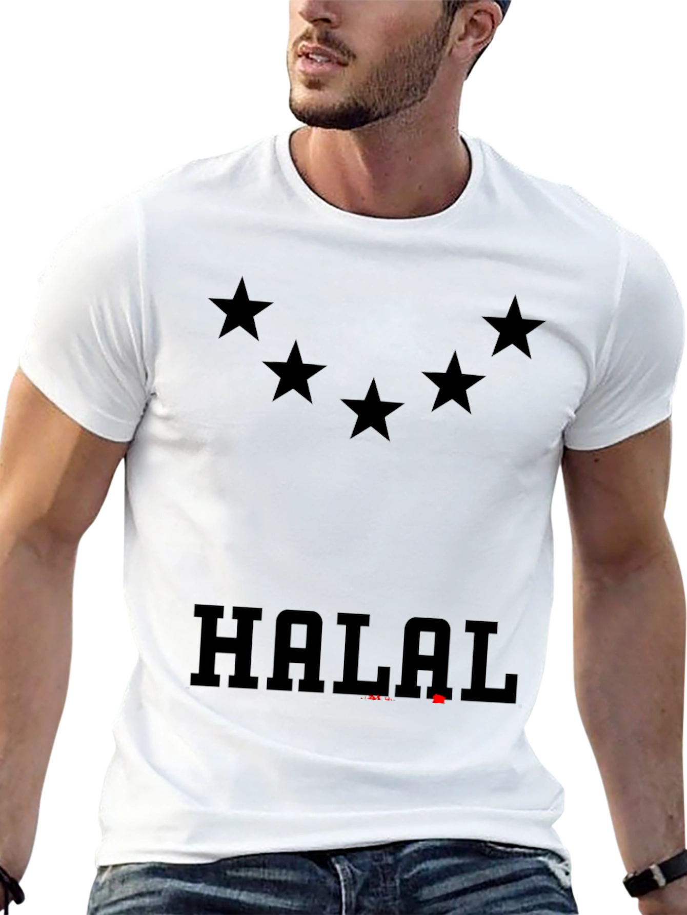 Halal Graphic Tee - Mens Black T-Shirt with Stars