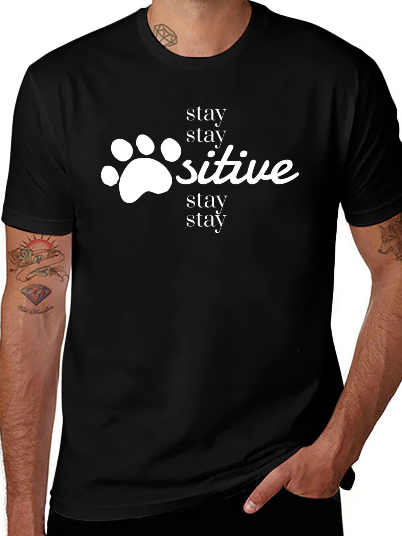 Stay Positive Paw Print Black Tee