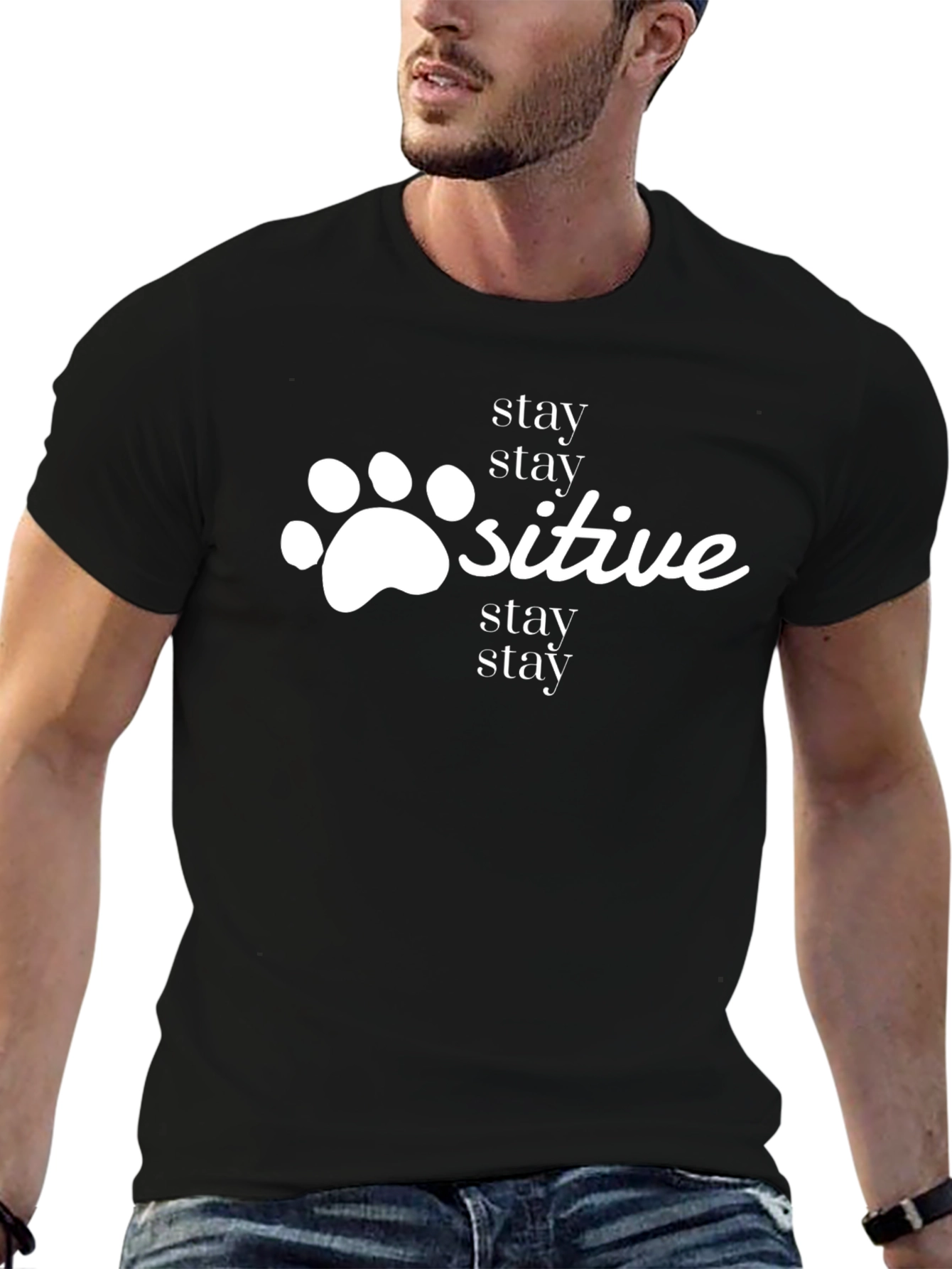 Stay Positive Paw Print Black Tee