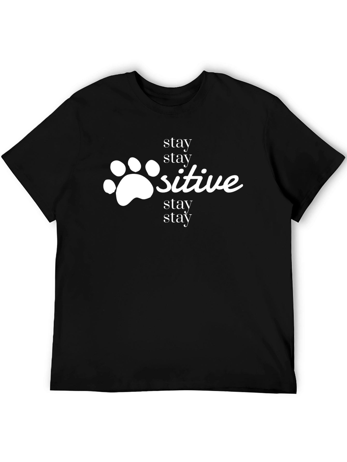 Stay Positive Paw Print Black Tee