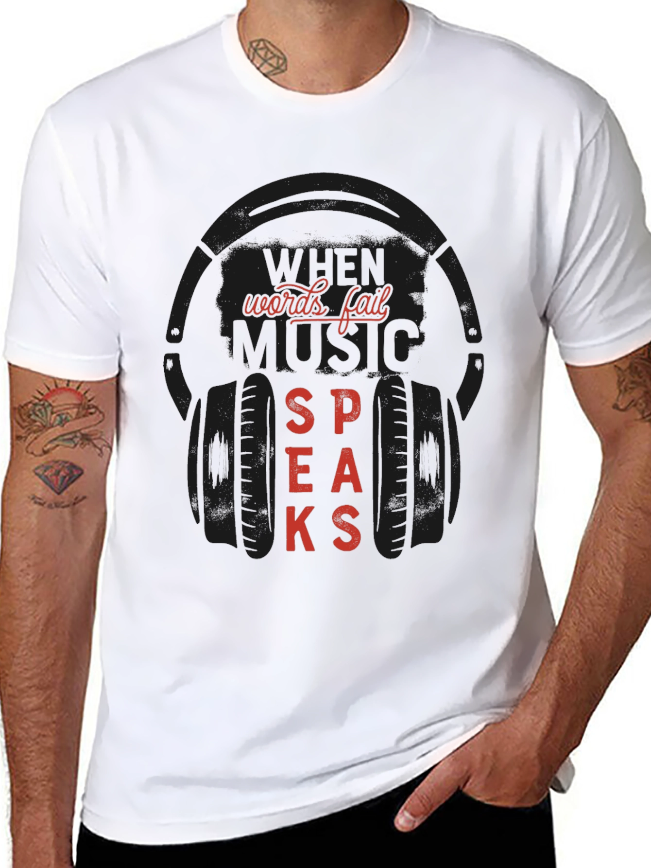 When Words Fail Music Speaks Black Graphic T-Shirt