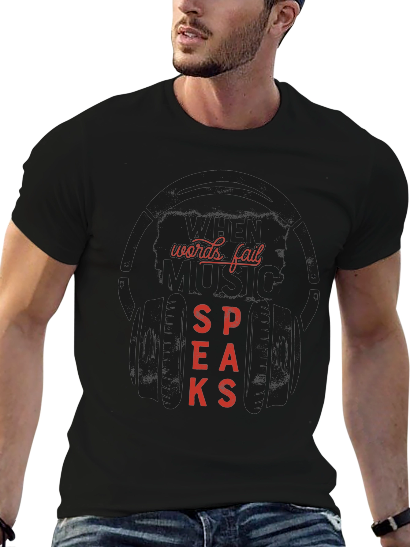 When Words Fail Music Speaks Black Graphic T-Shirt