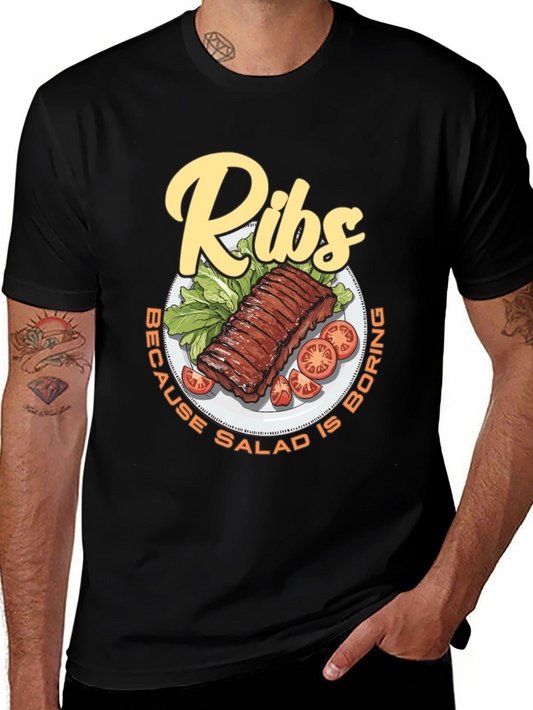 Ribs Because Salad is Boring T-Shirt - BBQ Graphic Tee