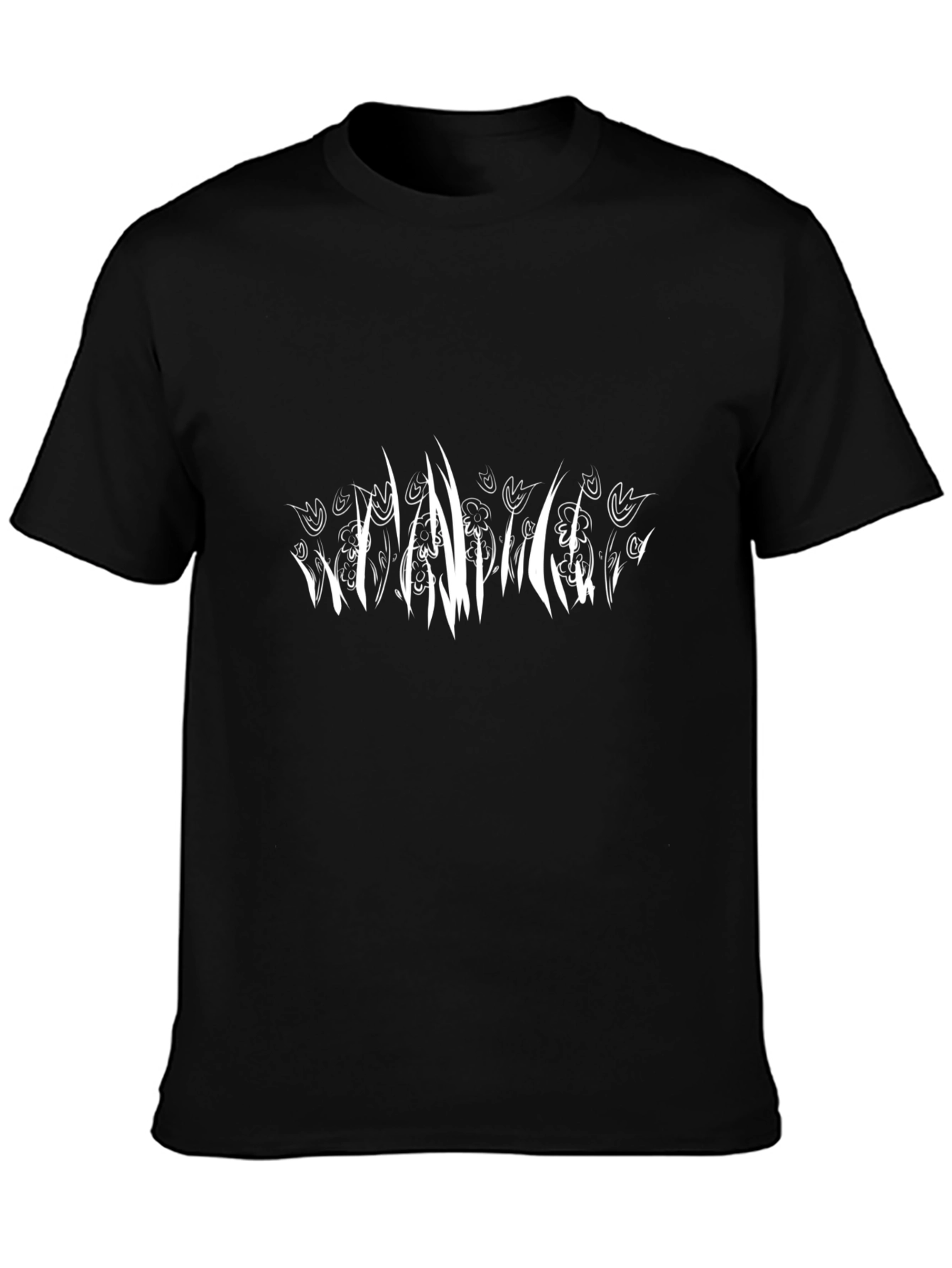 Stylish Black Tee with Abstract Floral Print