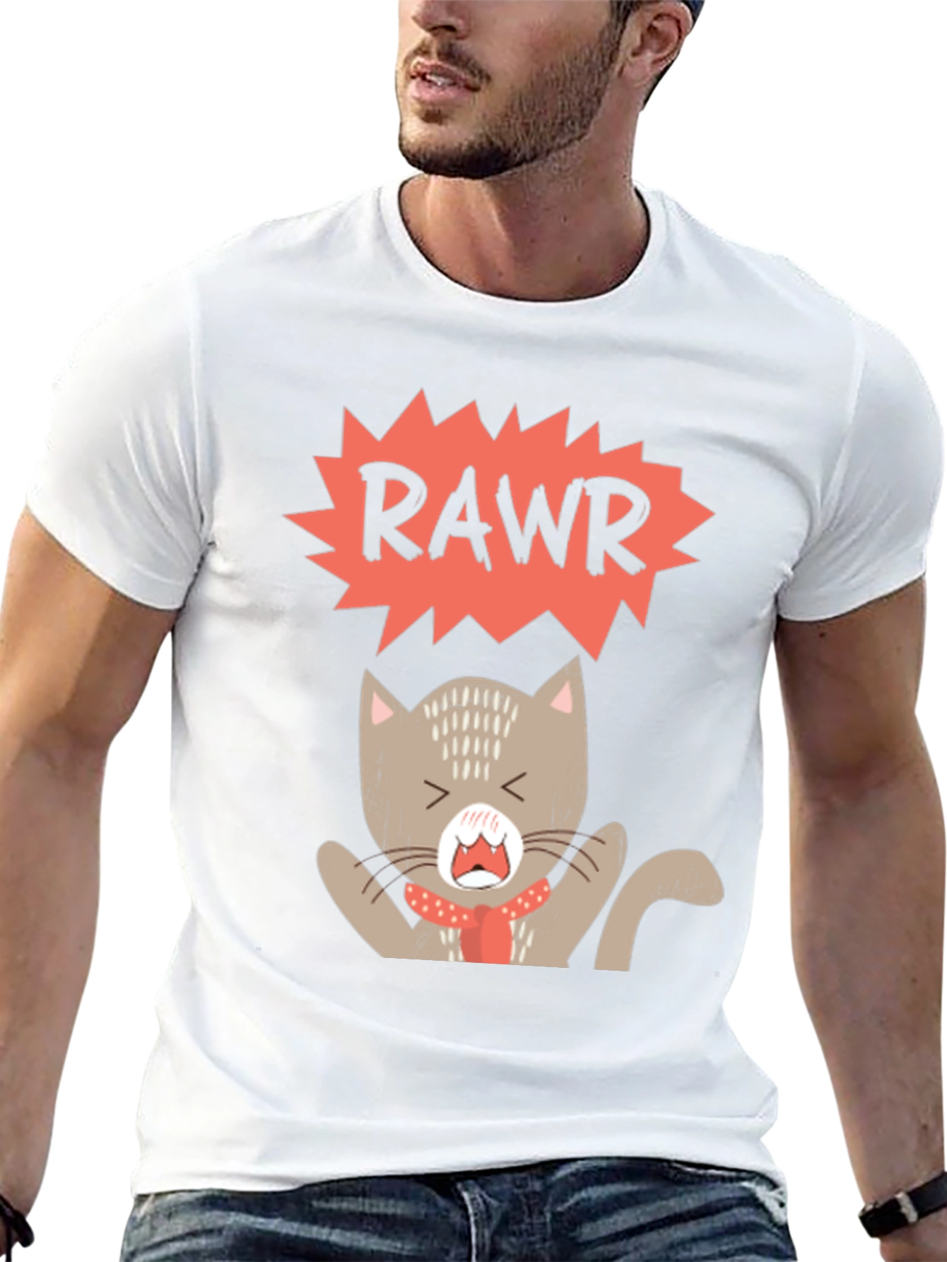 Rawr Cat Graphic Tee - Trendy Black T-Shirt