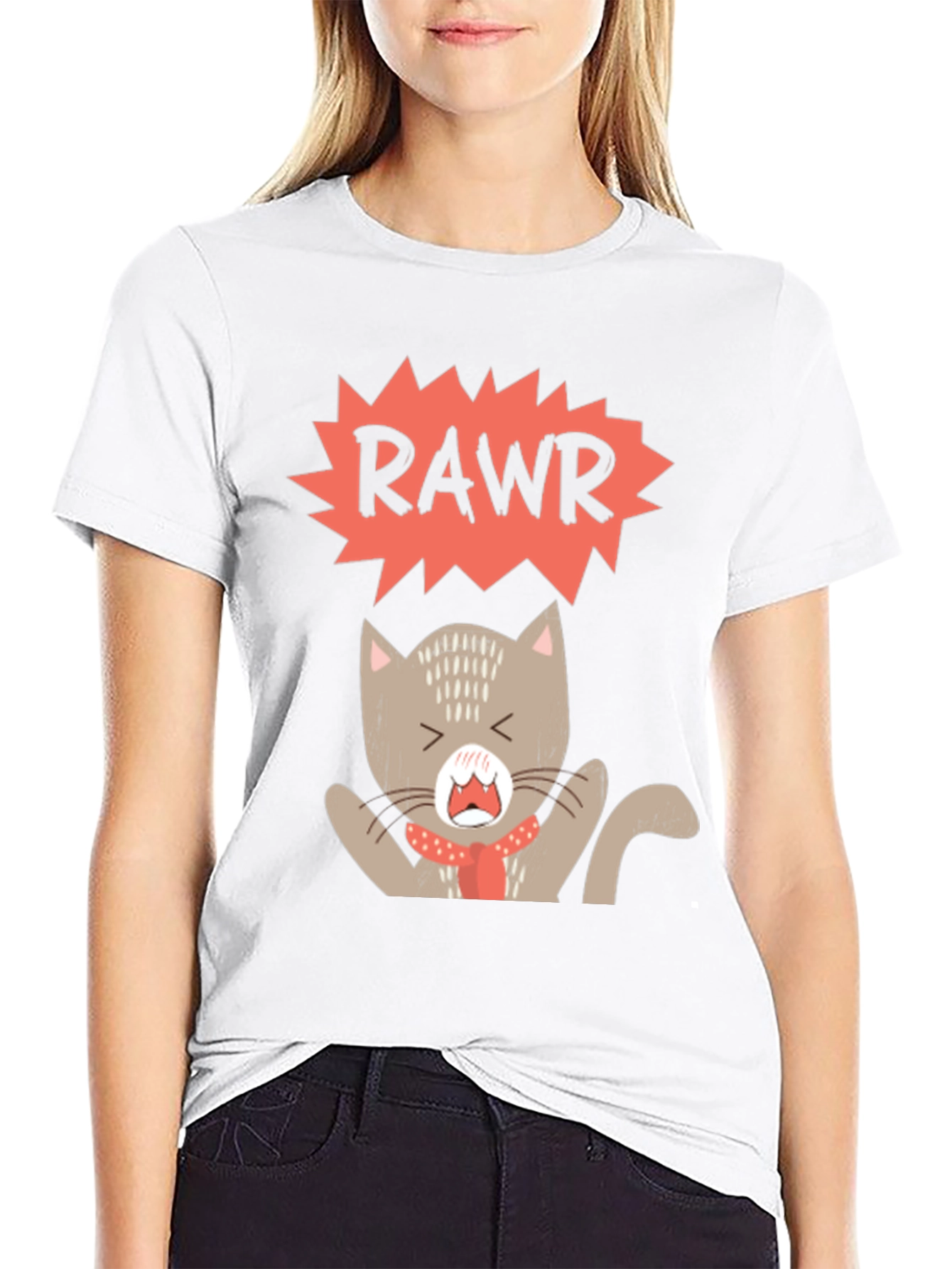 Rawr Cat Graphic Tee - Trendy Black T-Shirt