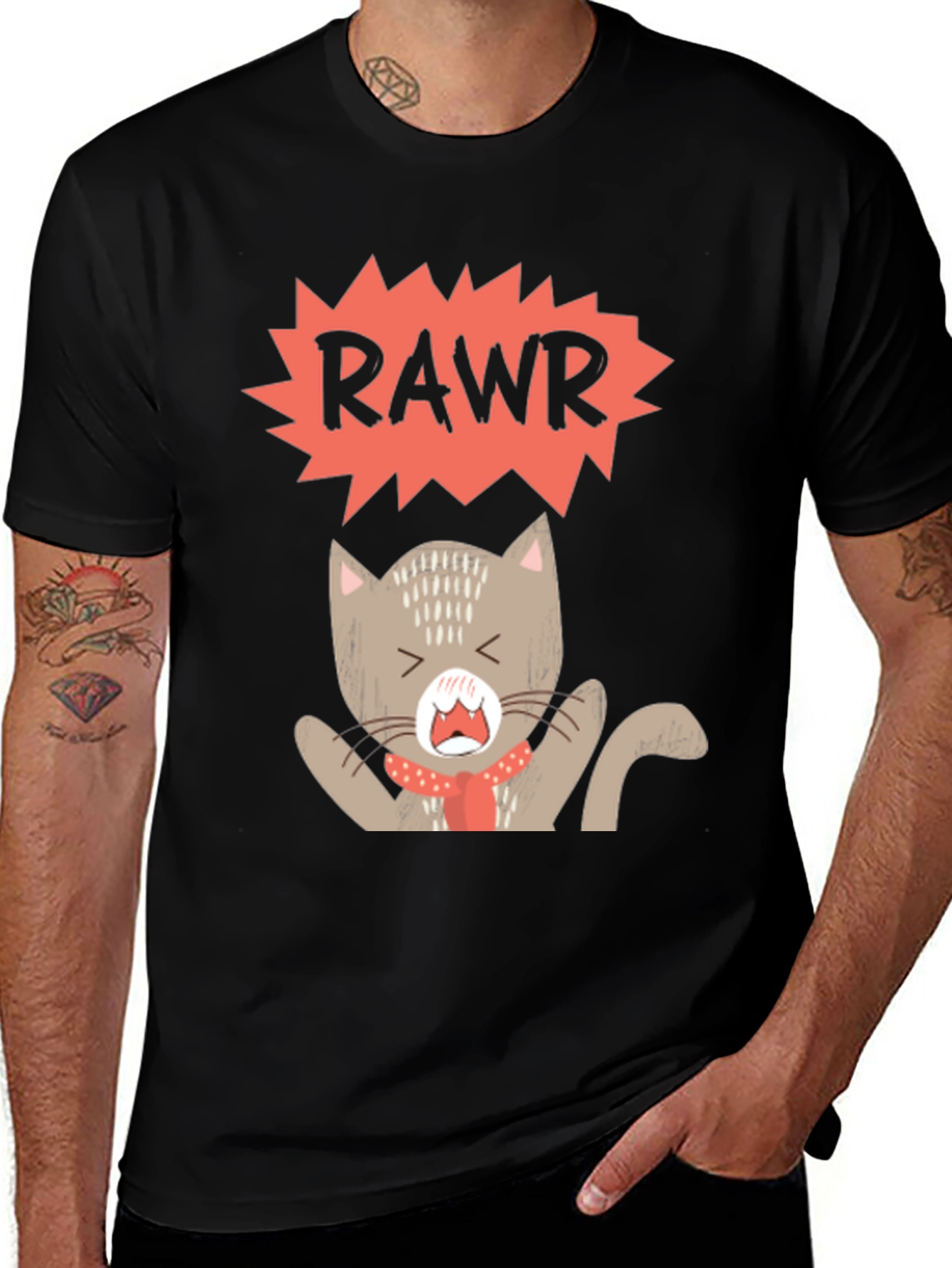 Rawr Cat Graphic Tee - Trendy Black T-Shirt