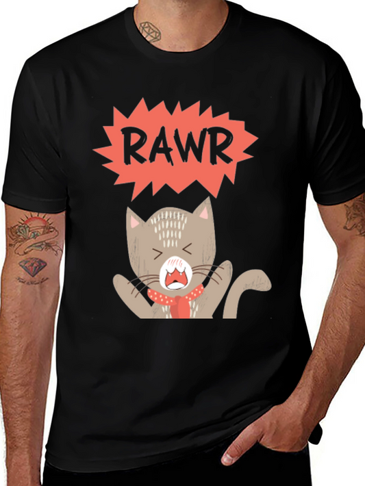 Rawr Cat Graphic Tee - Trendy Black T-Shirt