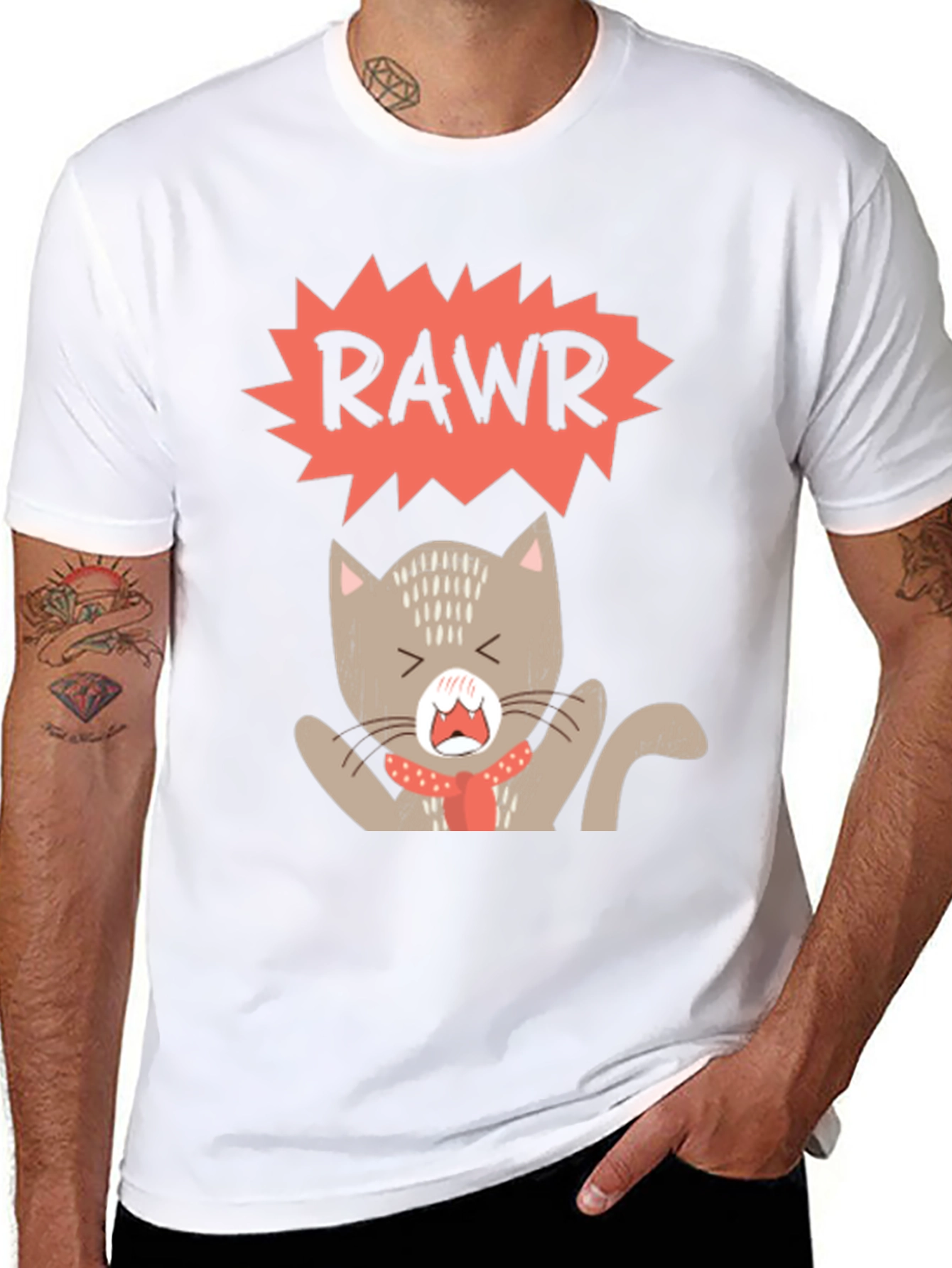 Rawr Cat Graphic Tee - Trendy Black T-Shirt