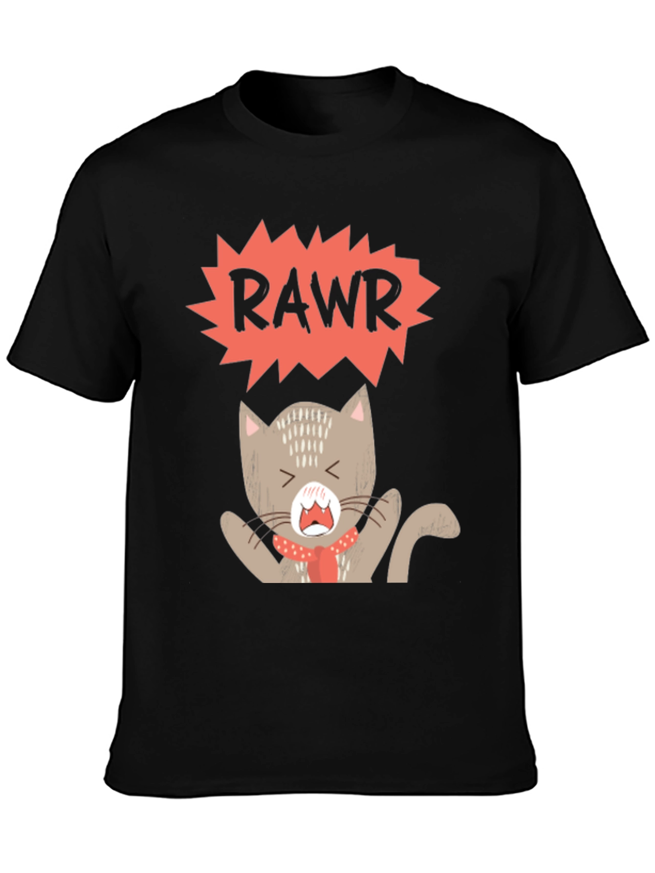Rawr Cat Graphic Tee - Trendy Black T-Shirt